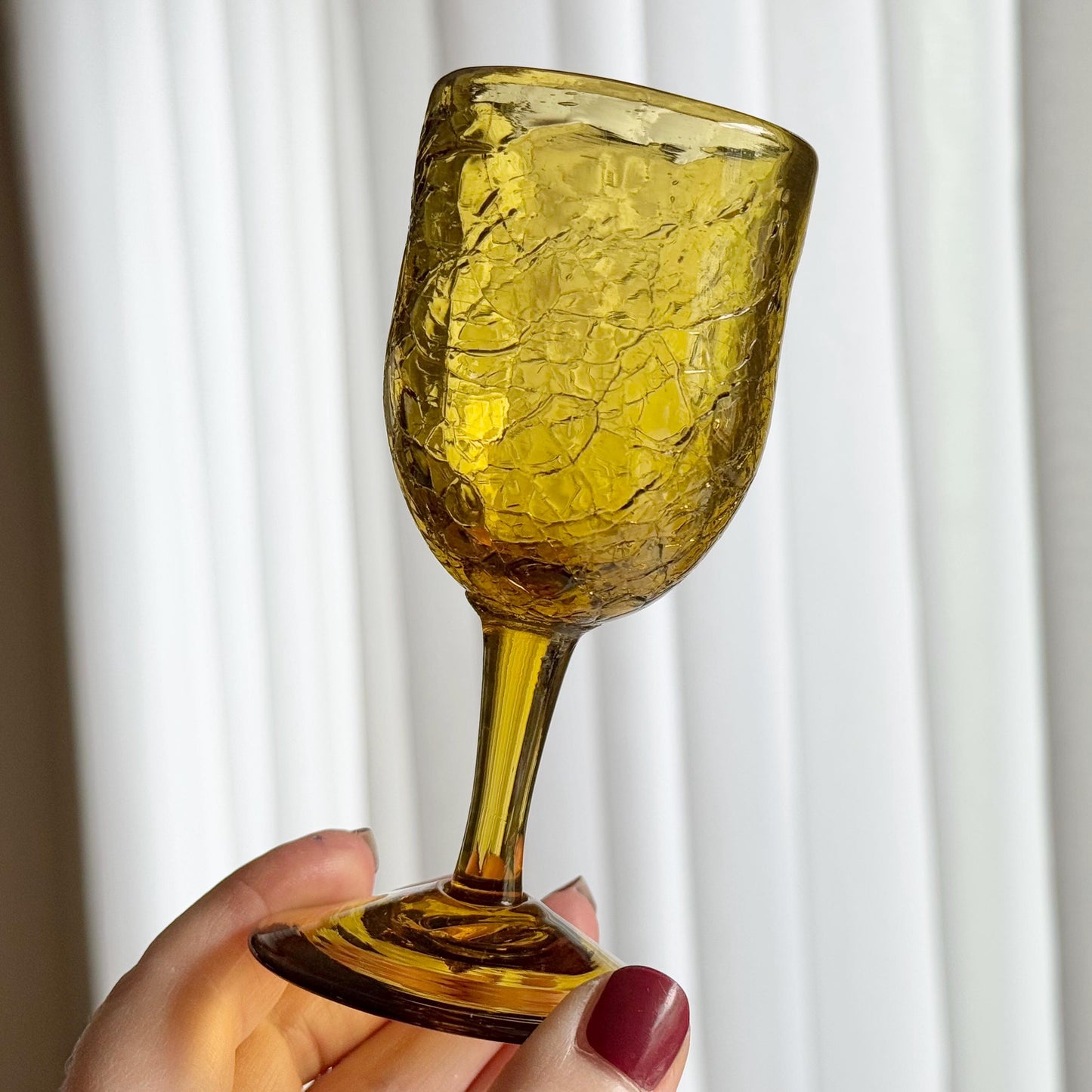 Vintage Amber Hand Blown Crackle Glass Liquor / Tasting Glasses - Set of 4