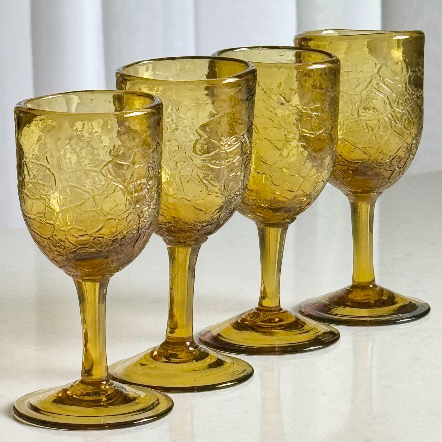 Vintage Amber Hand Blown Crackle Glass Liquor / Tasting Glasses - Set of 4
