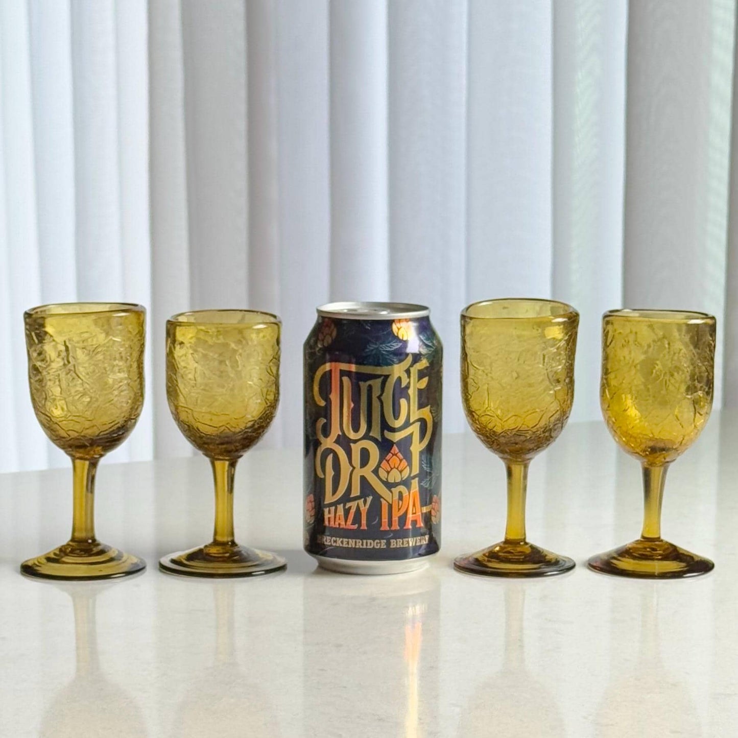 Vintage Amber Hand Blown Crackle Glass Liquor / Tasting Glasses - Set of 4