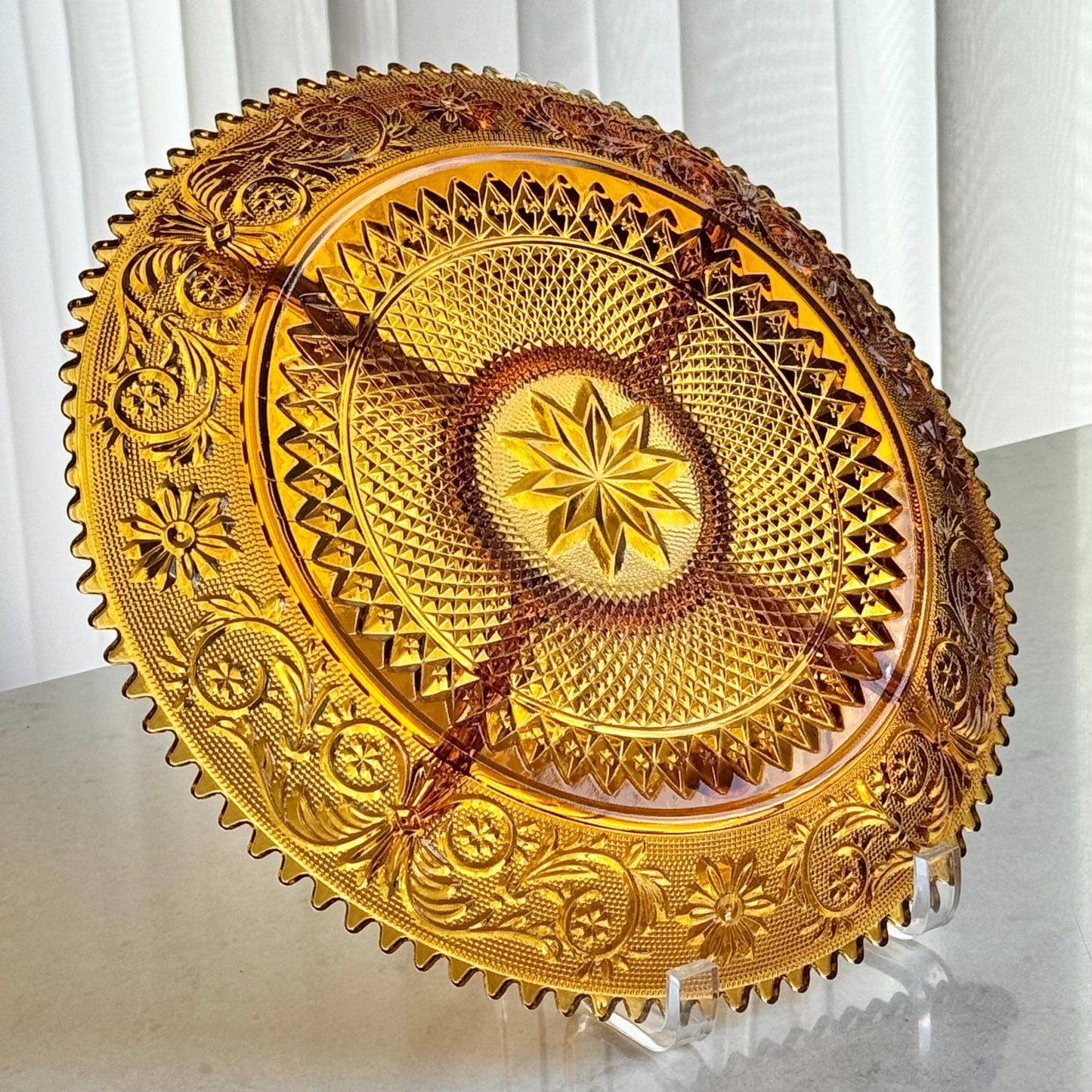 Vintage Indiana Glass Tiara Exclusive Amber Five-Part Divided Dish