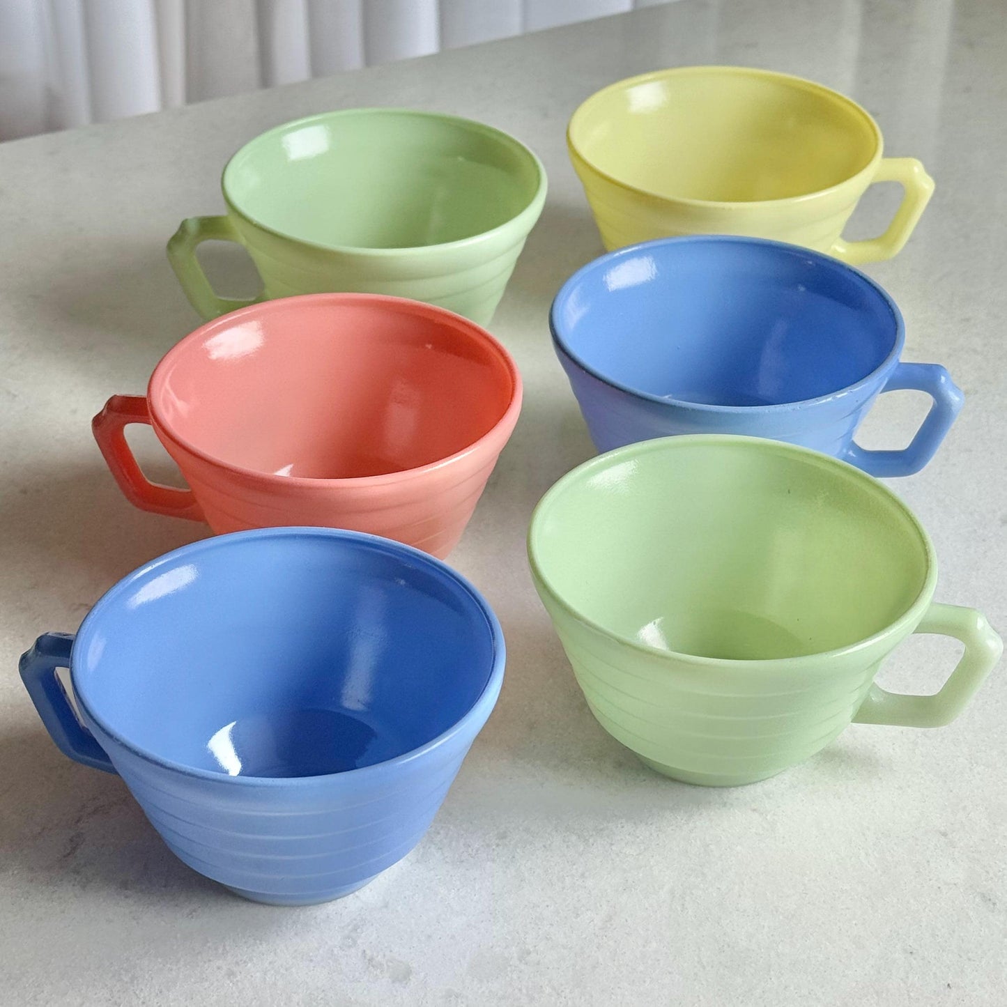 Vintage Hazel Atlas Moderntone Platonite Pastel Dishes - Service for 6 (24 pieces total)