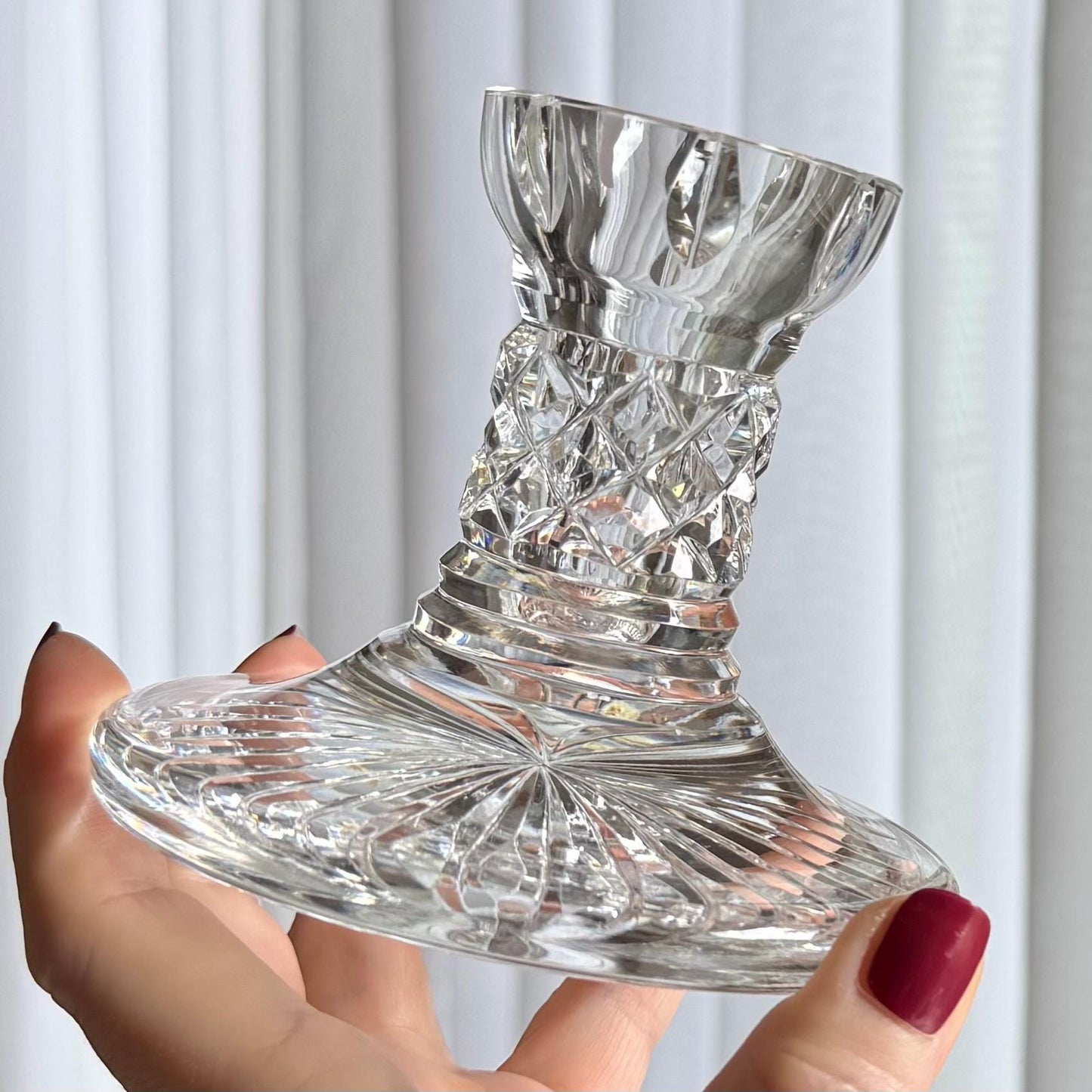 Vintage Waterford Crystal Diamond Cut Candle Holders - Set of 2