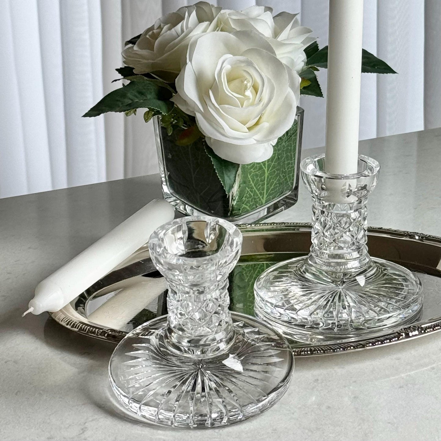 Vintage Waterford Crystal Diamond Cut Candle Holders - Set of 2