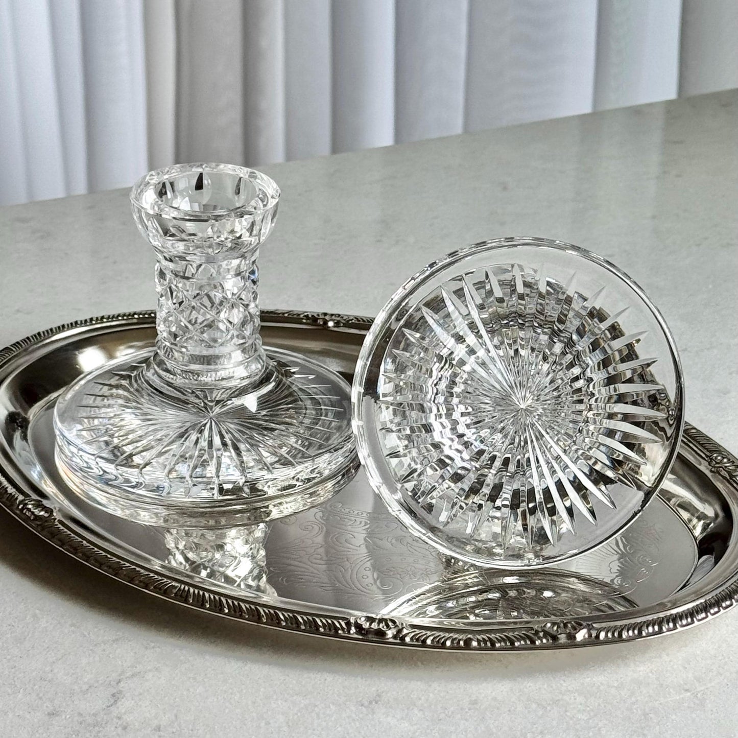 Vintage Waterford Crystal Diamond Cut Candle Holders - Set of 2