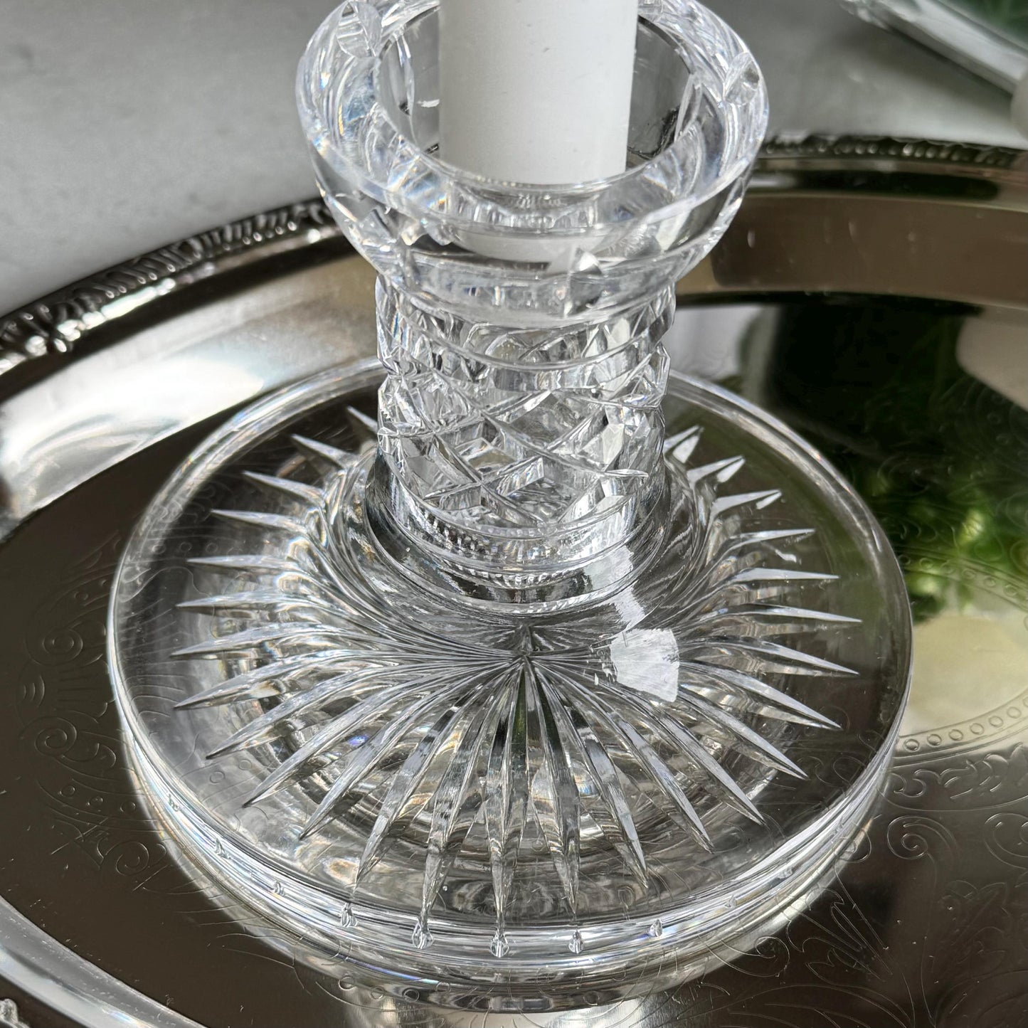 Vintage Waterford Crystal Diamond Cut Candle Holders - Set of 2