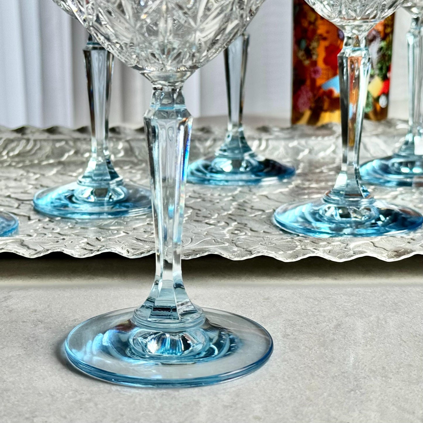Vintage St. George American Heritage Blue Stem Glasses - Set of 6