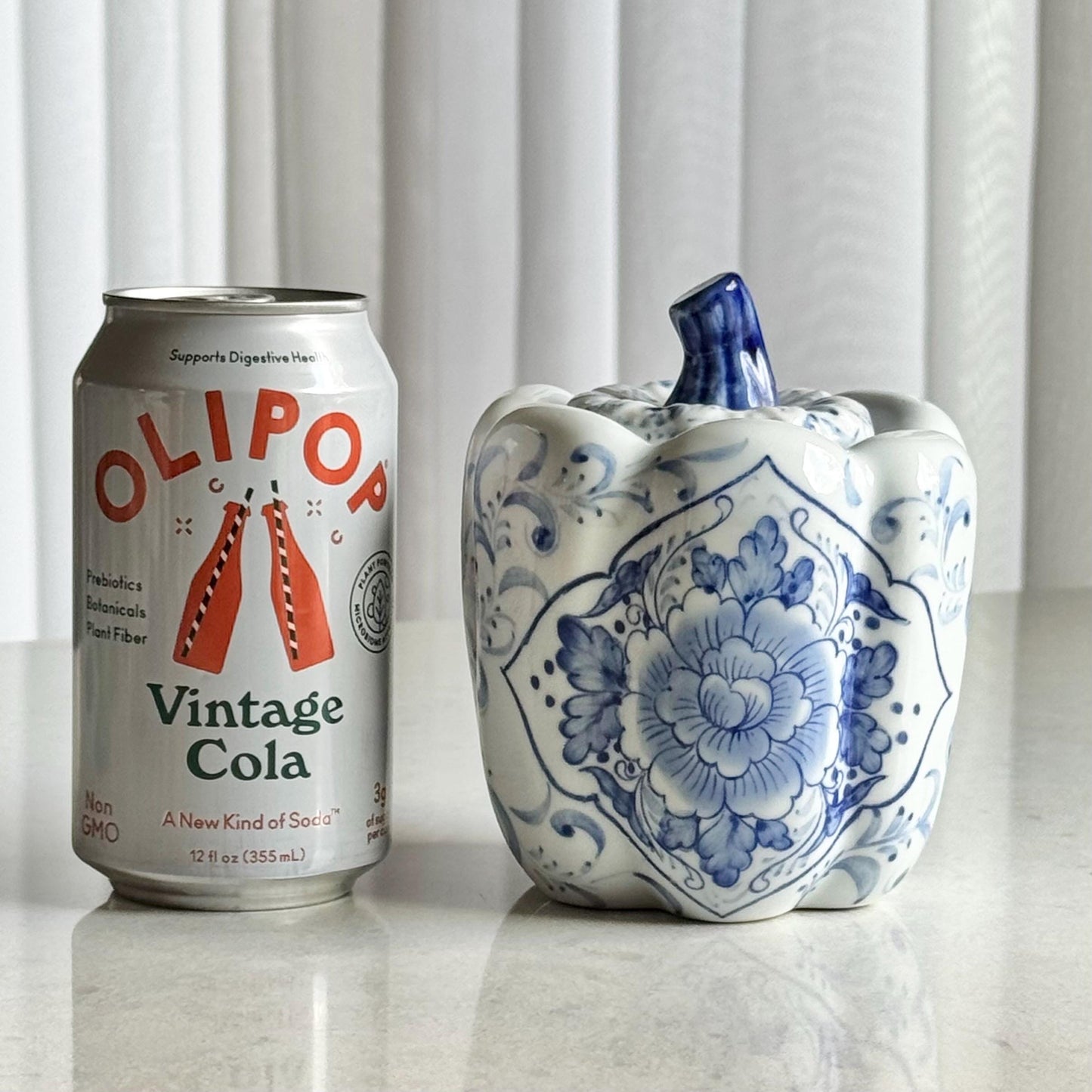 Vintage Seymour Mann Blue and White Flora Pumpkin with Original Sticker Still Attached