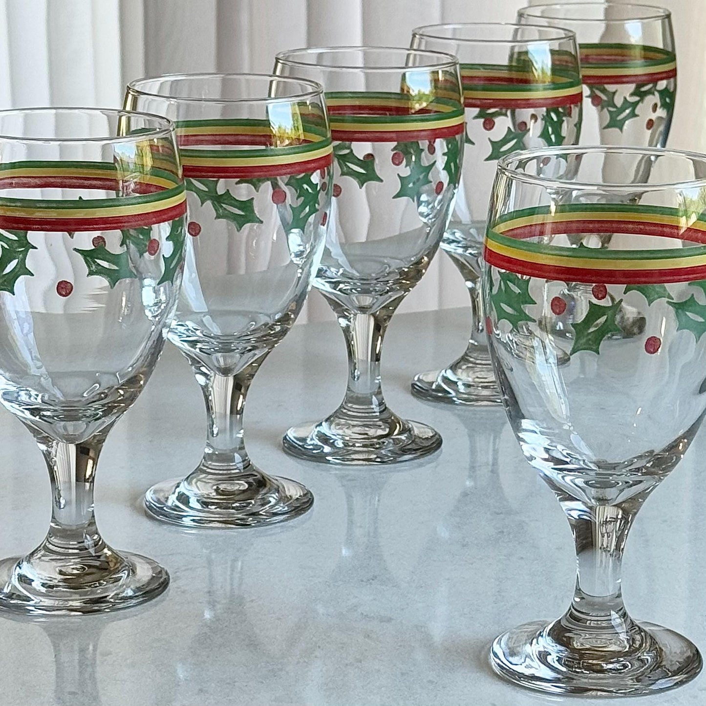 Vintage Retro Holly Striped Goblets - Set of 6