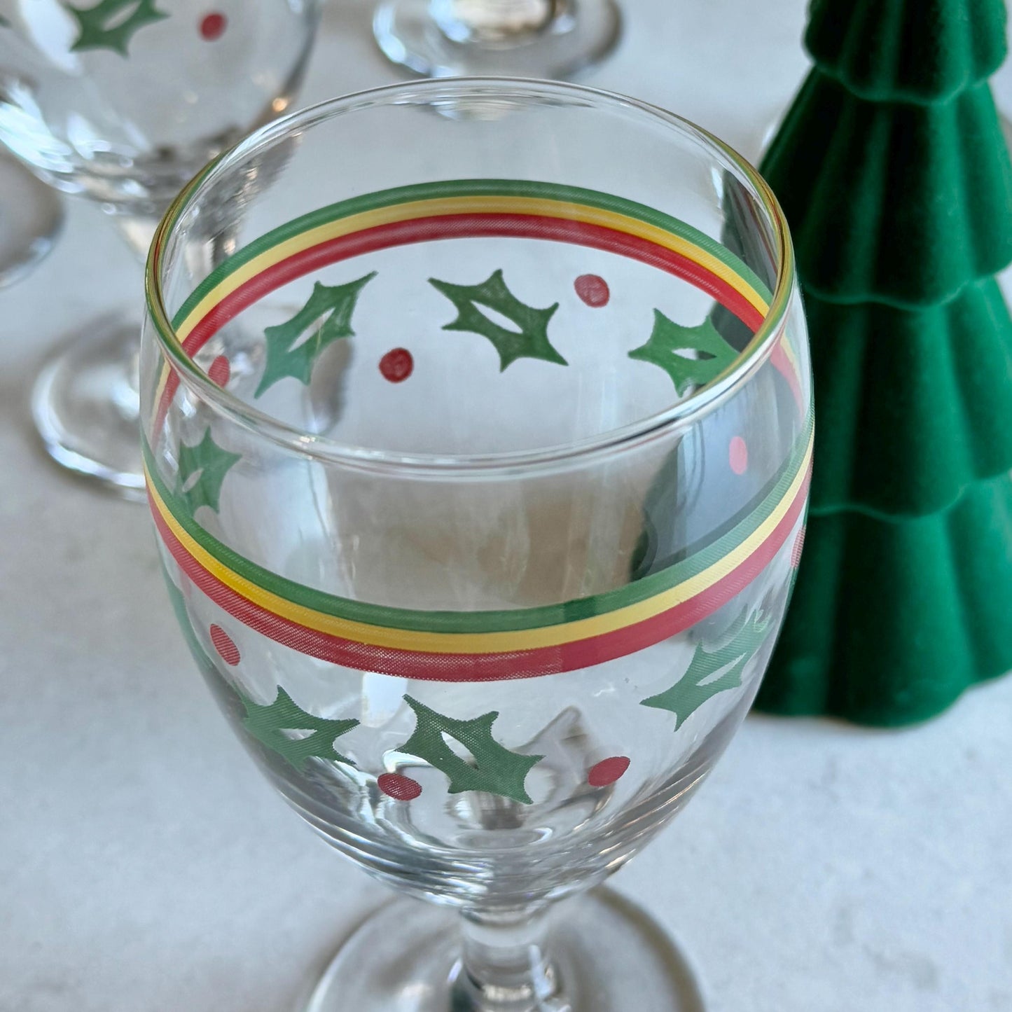 Vintage Retro Holly Striped Goblets - Set of 6