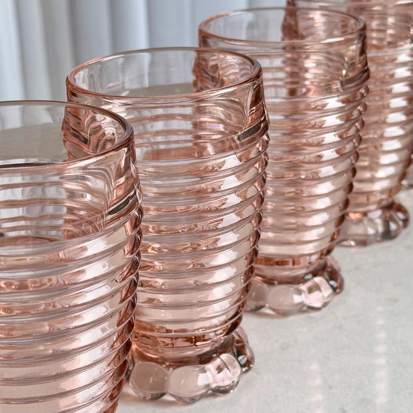 Vintage Anchor Hocking Manhattan Pink Pitcher and 6 Glasses (circa 1938 - 1943)