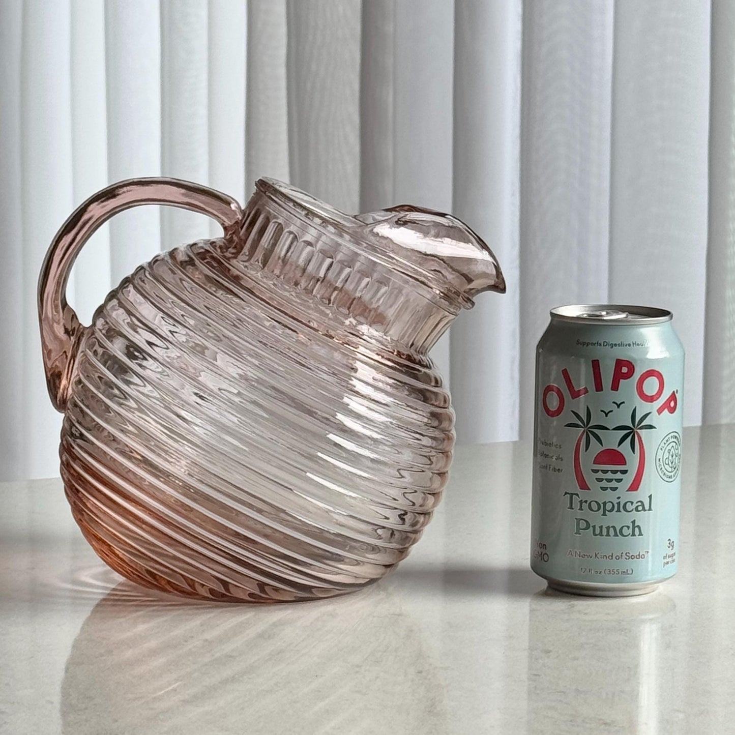 Vintage Anchor Hocking Manhattan Pink Pitcher and 6 Glasses (circa 1938 - 1943)