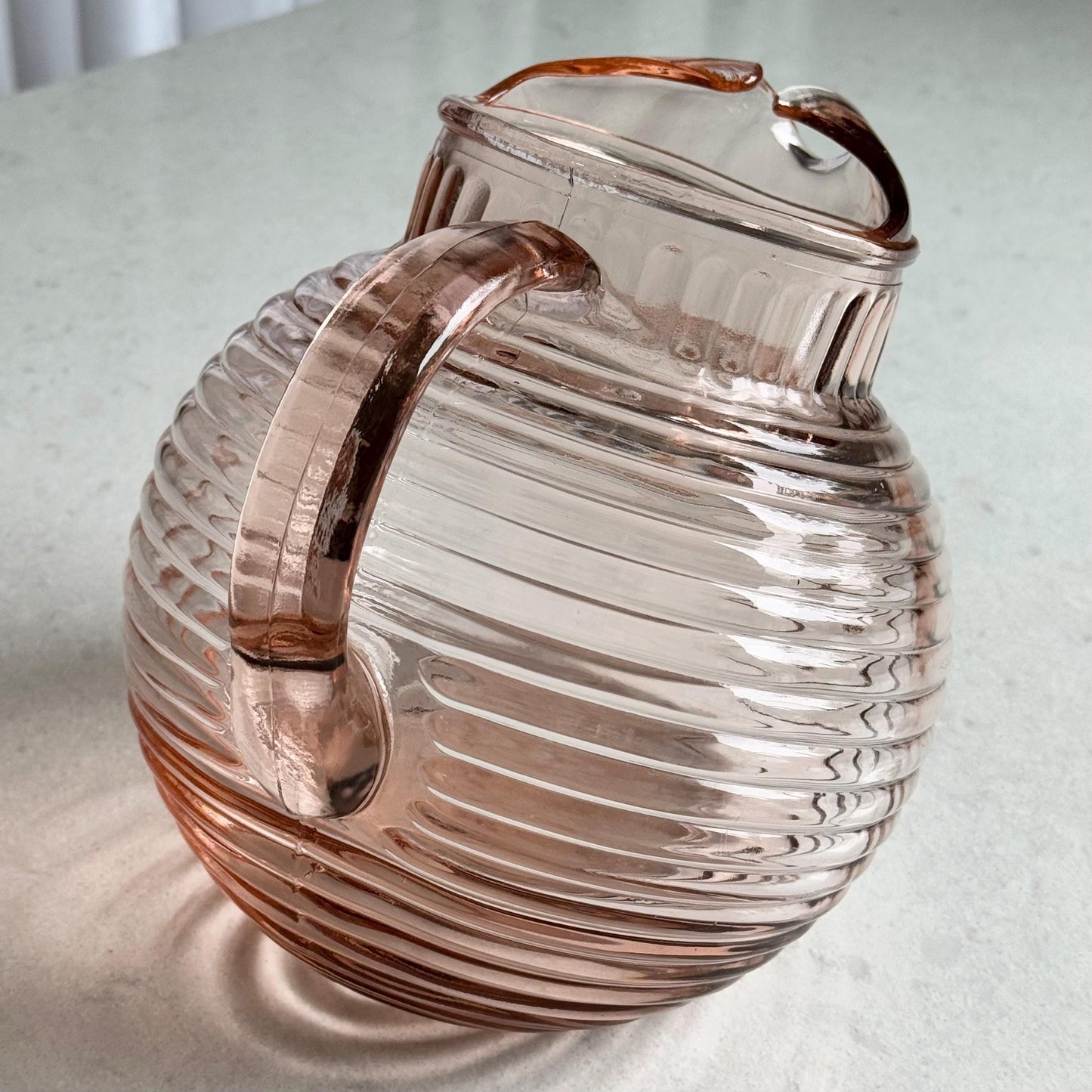 Vintage Anchor Hocking Manhattan Pink Pitcher and 6 Glasses (circa 1938 - 1943)