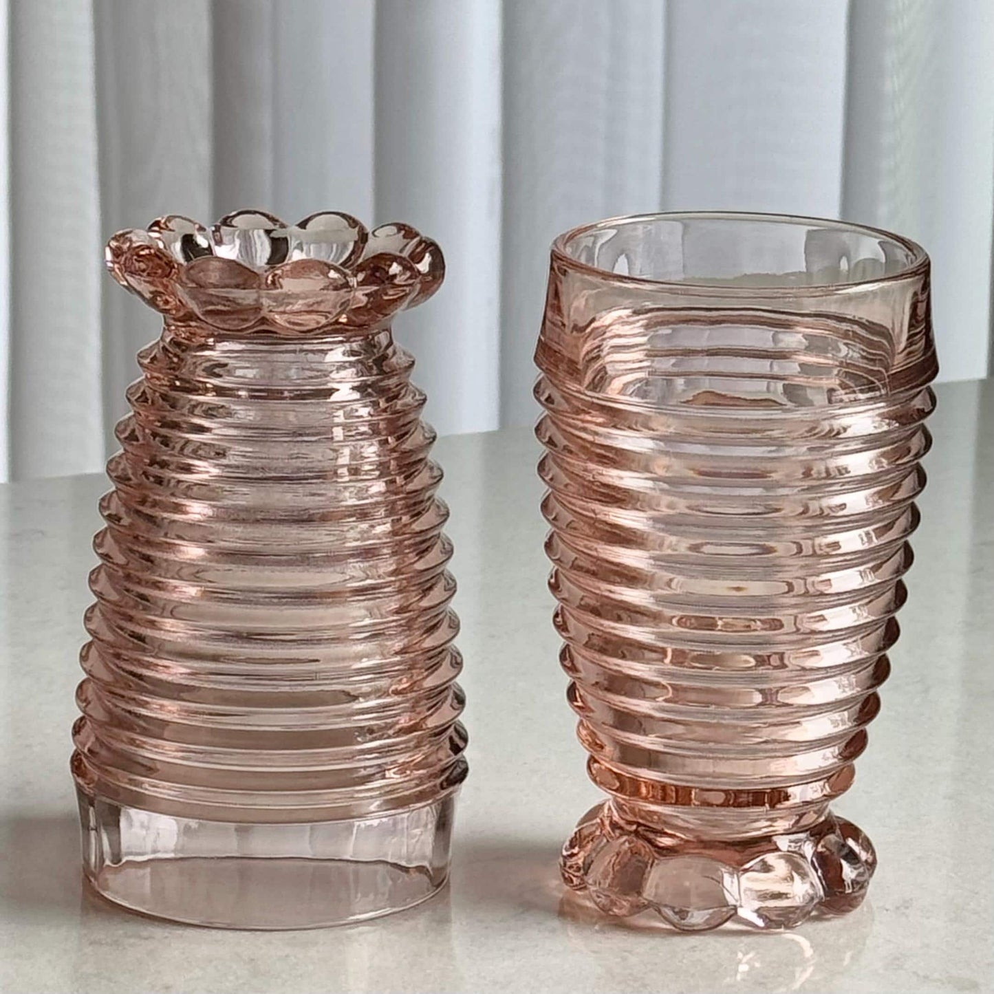 Vintage Anchor Hocking Manhattan Pink Pitcher and 6 Glasses (circa 1938 - 1943)