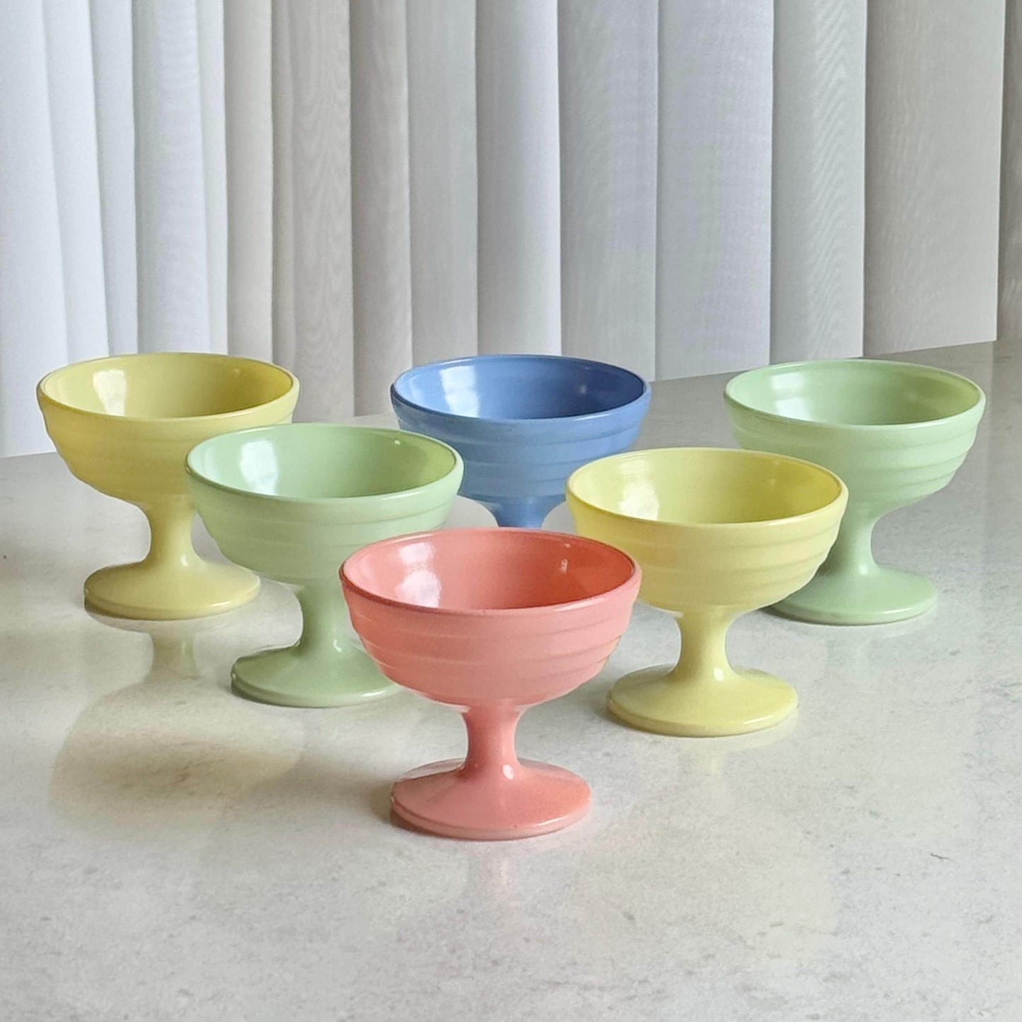 Vintage Hazel Atlas Moderntone Platonite Pastel Dishes - Service for 6 (24 pieces total)