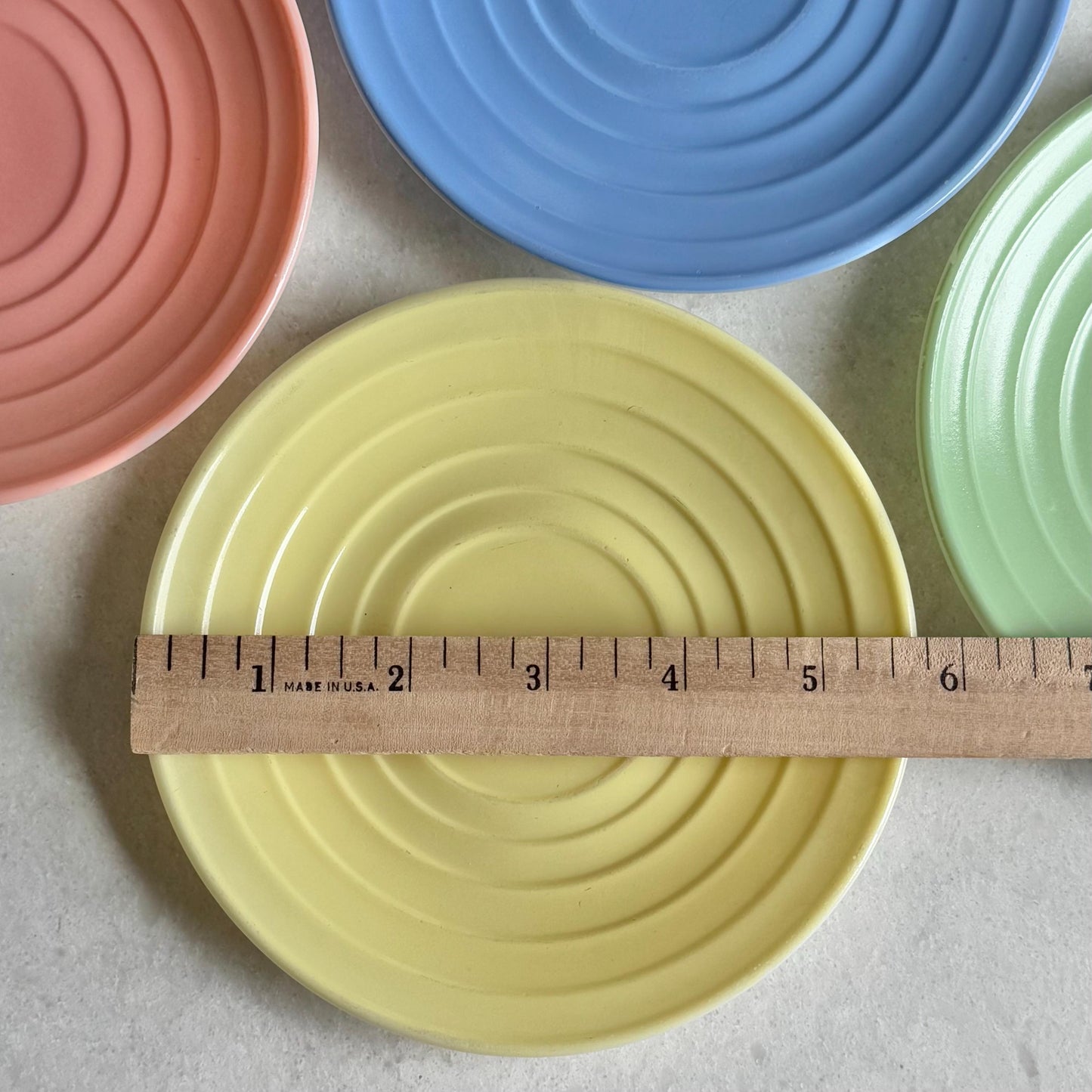 Vintage Hazel Atlas Moderntone Platonite Pastel Cups and Saucers - 4 sets, 8 pieces total