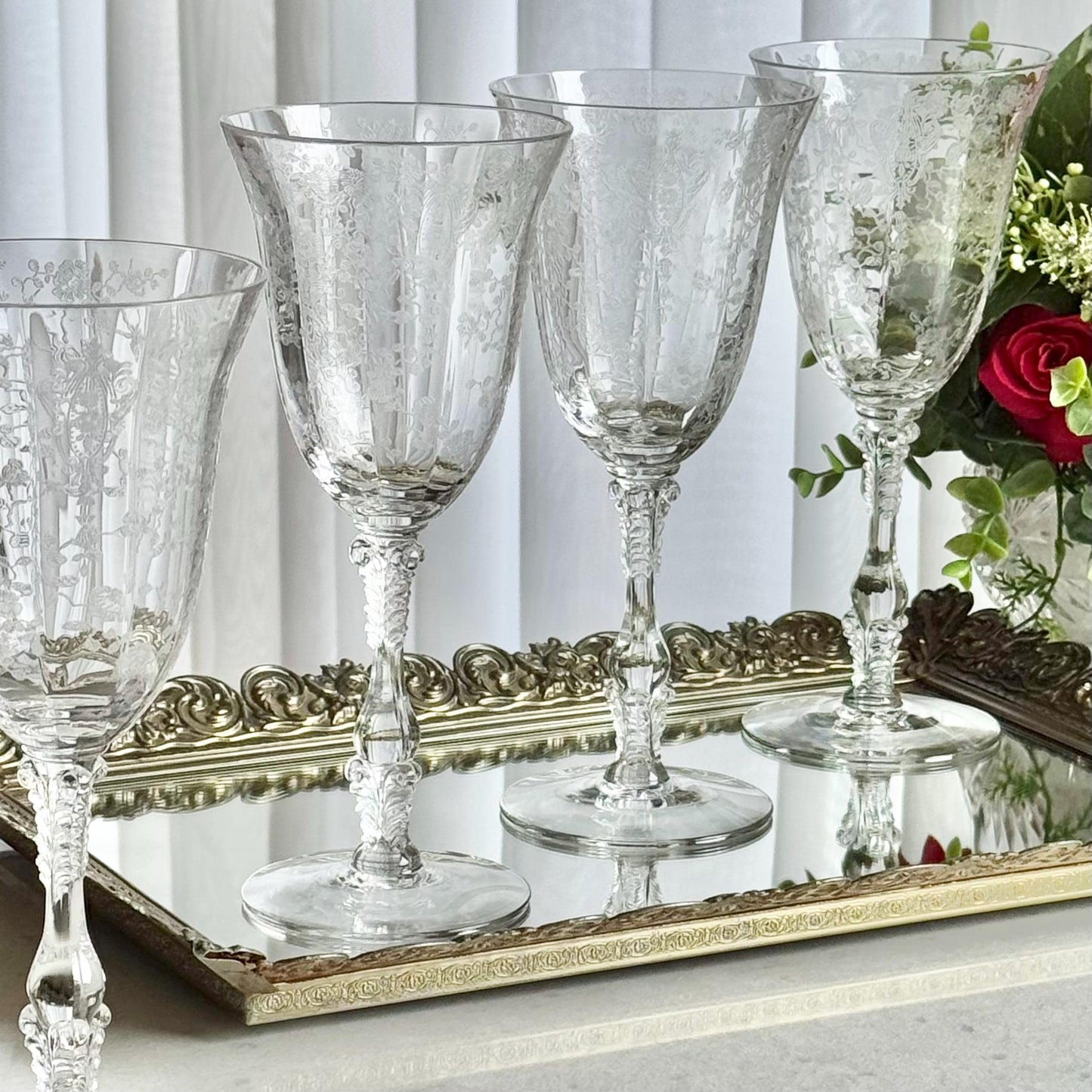 Vintage Cambridge Rose Point Glasses (circa 1934 - 1958) - Set of 6