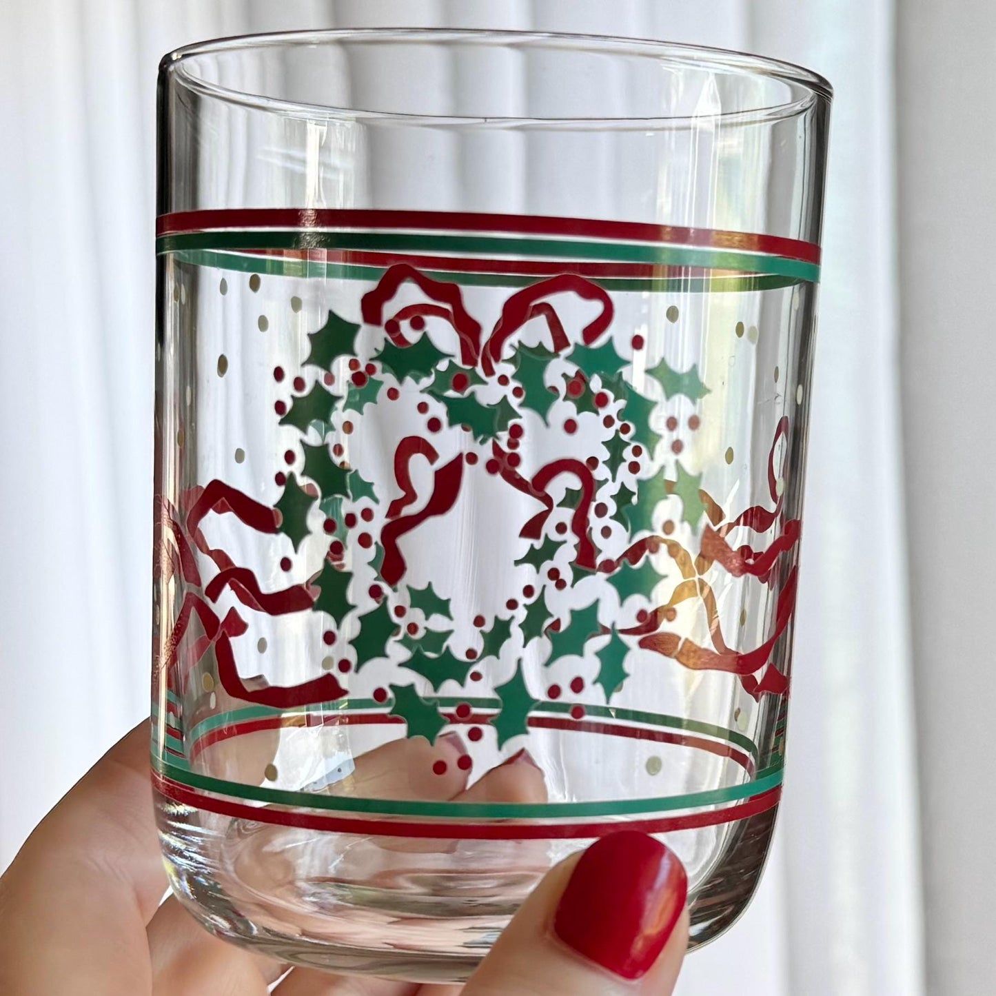 Vintage Wreath and Ribbon Glasses - Set of 4 Tumblers