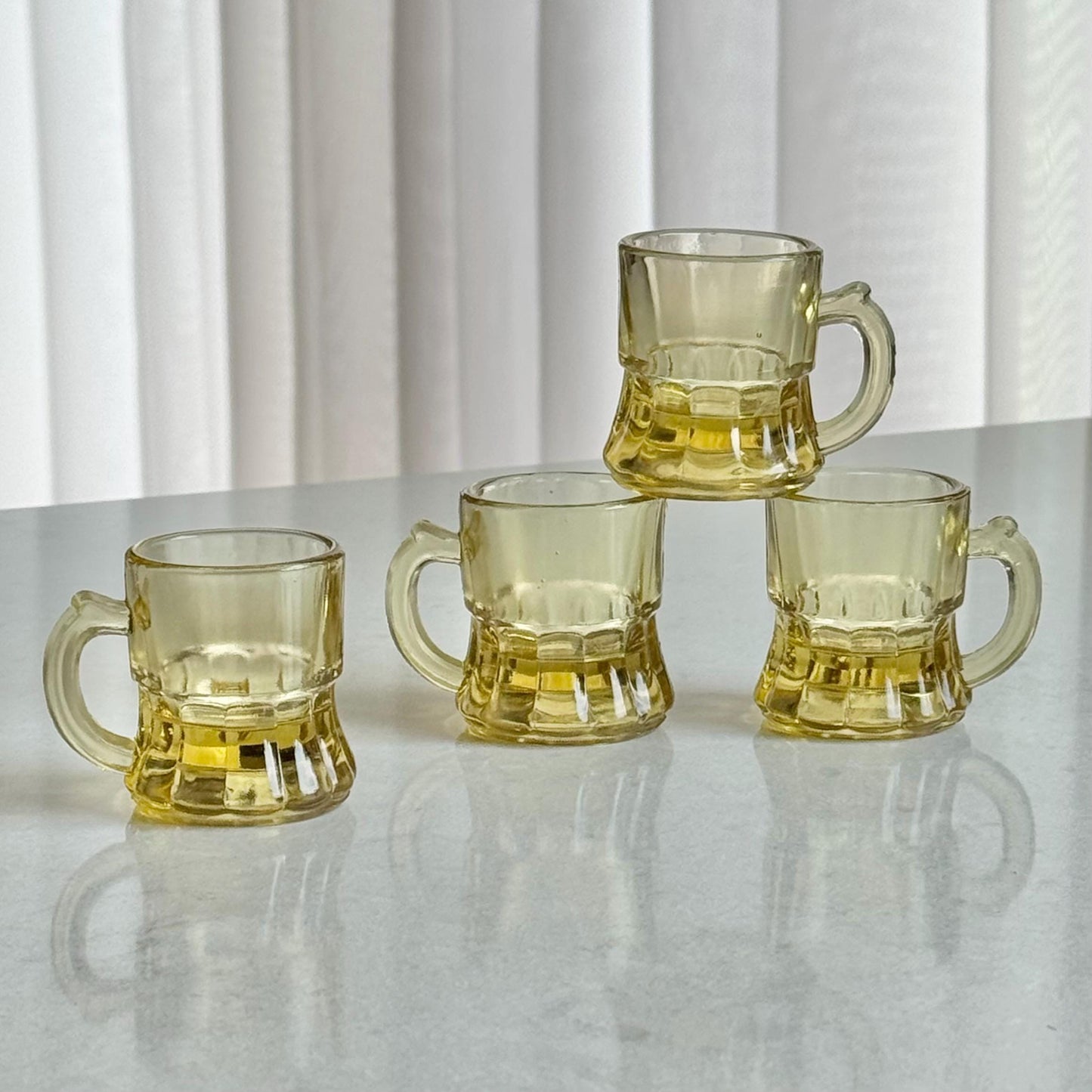 Vintage Federal Amber Yellow Miniature Beer Mug Shot Glasses - Set of 4