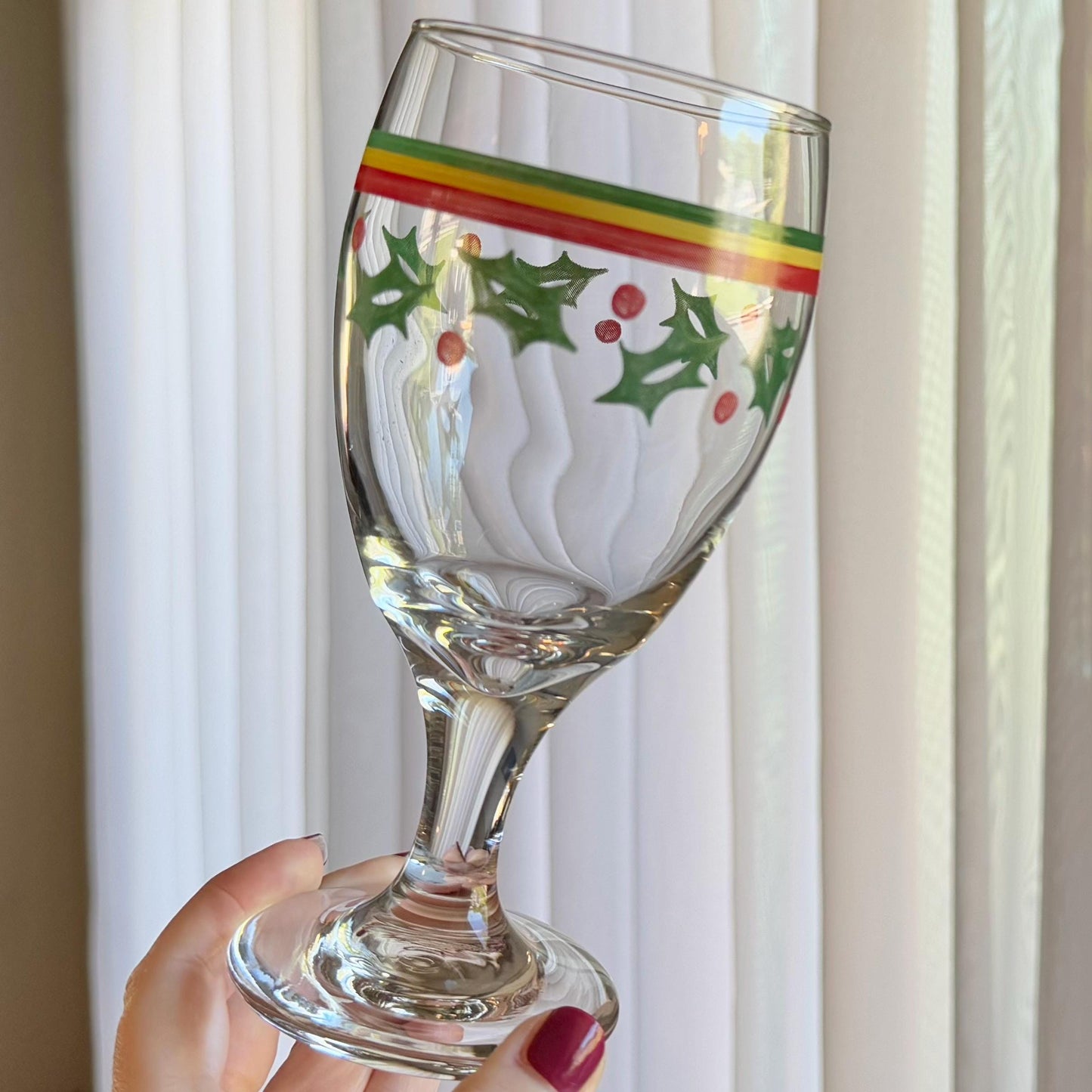Vintage Retro Holly Striped Goblets - Set of 6