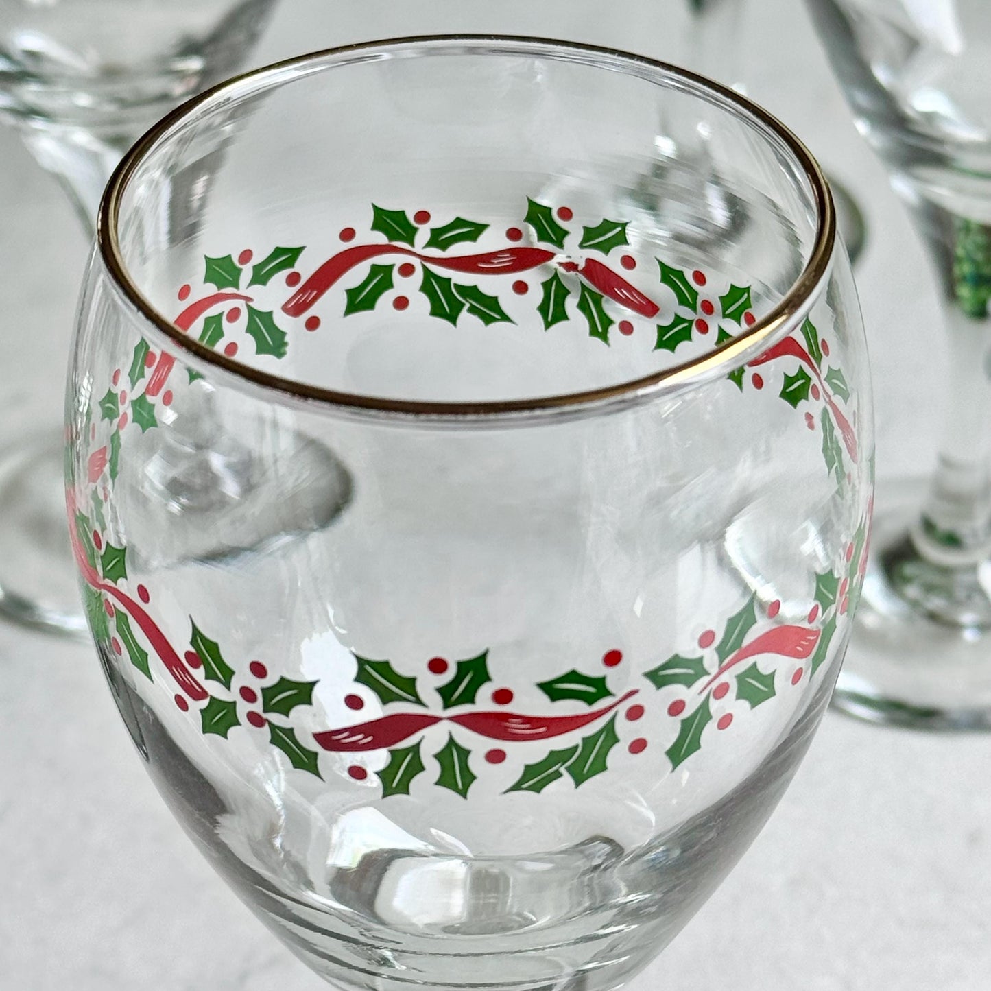 Vintage Libbey Holly and Ribbon Glasses - Set of 5