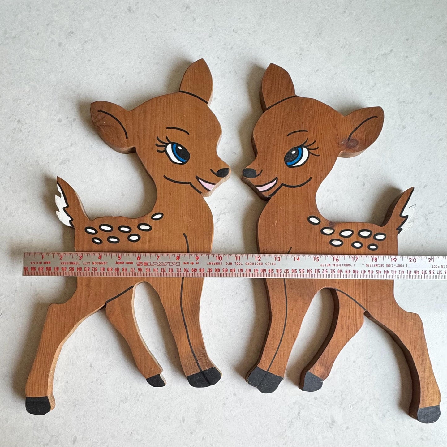Vintage Hand Made Painted Wooden Deer - Set of 2