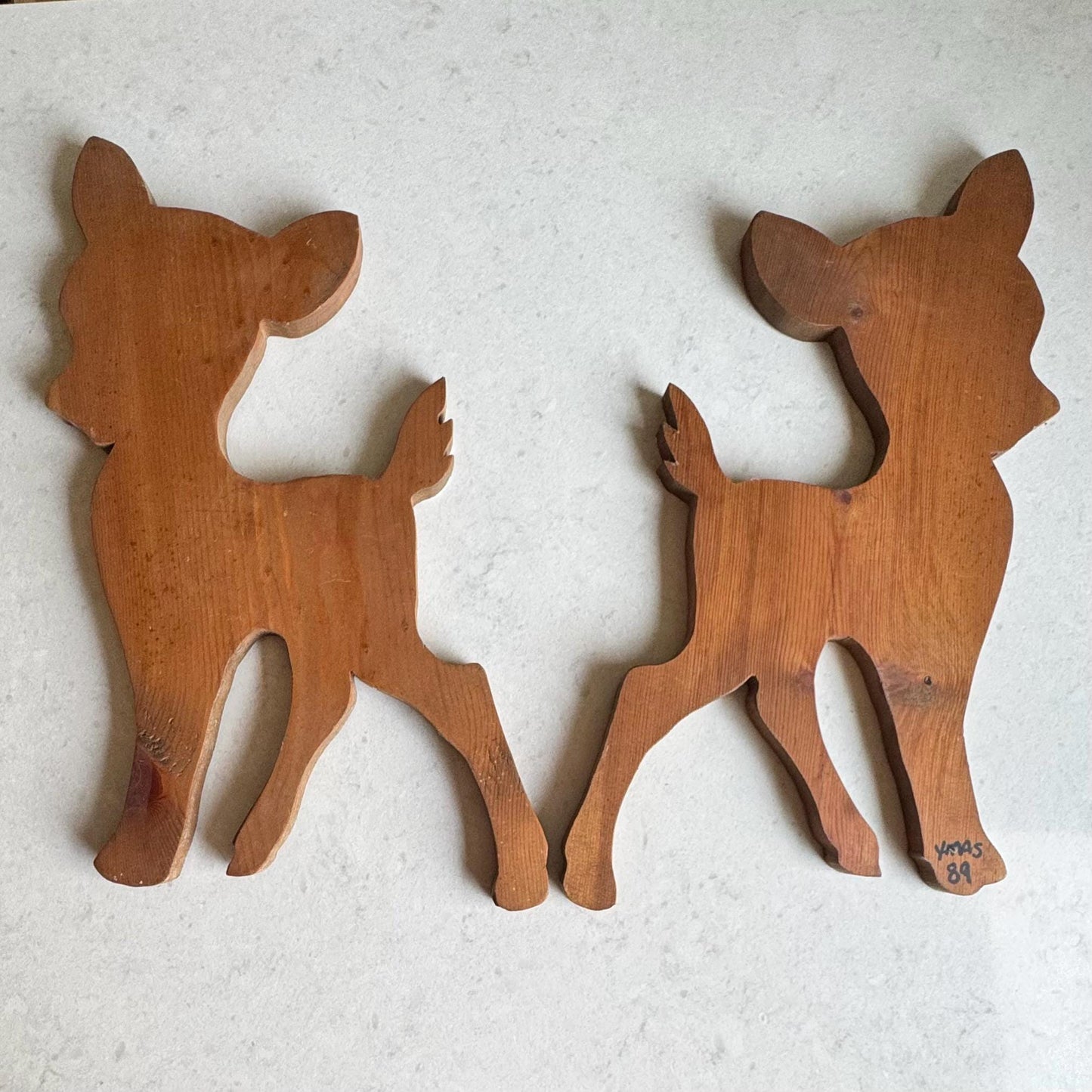 Vintage Hand Made Painted Wooden Deer - Set of 2