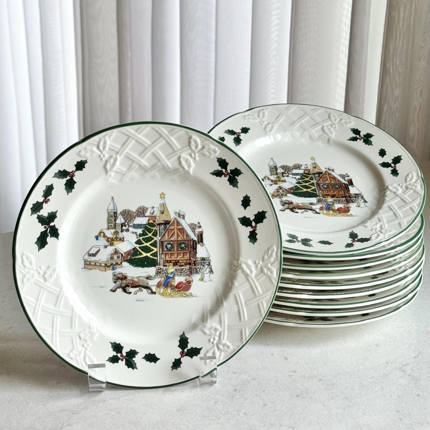 Vintage Mikasa Sleigh Ride Plates and Cups - 10 sets, 20 pieces total