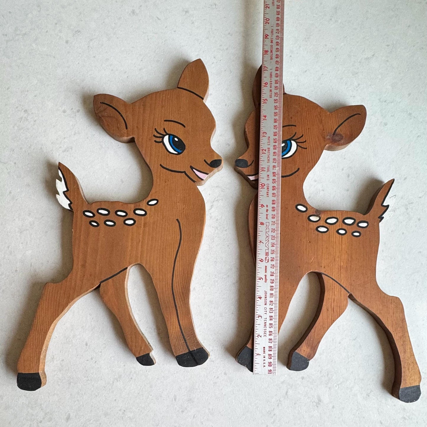 Vintage Hand Made Painted Wooden Deer - Set of 2