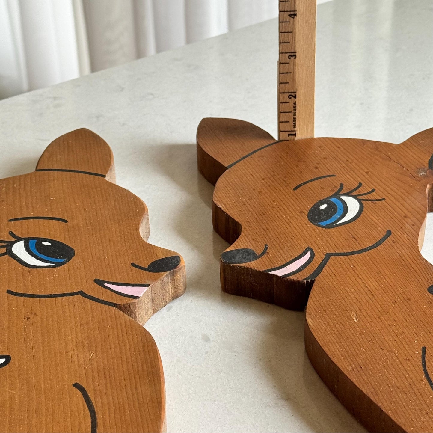 Vintage Hand Made Painted Wooden Deer - Set of 2