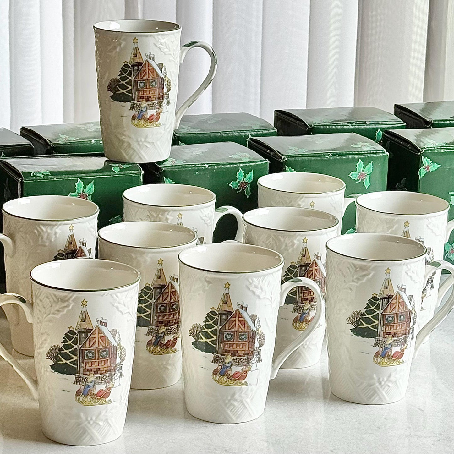 Vintage Mikasa Sleigh Ride Plates and Cups - 10 sets, 20 pieces total