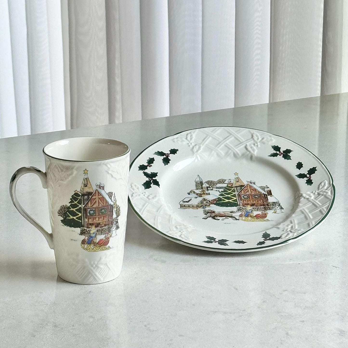 Vintage Mikasa Sleigh Ride Plates and Cups - 10 sets, 20 pieces total
