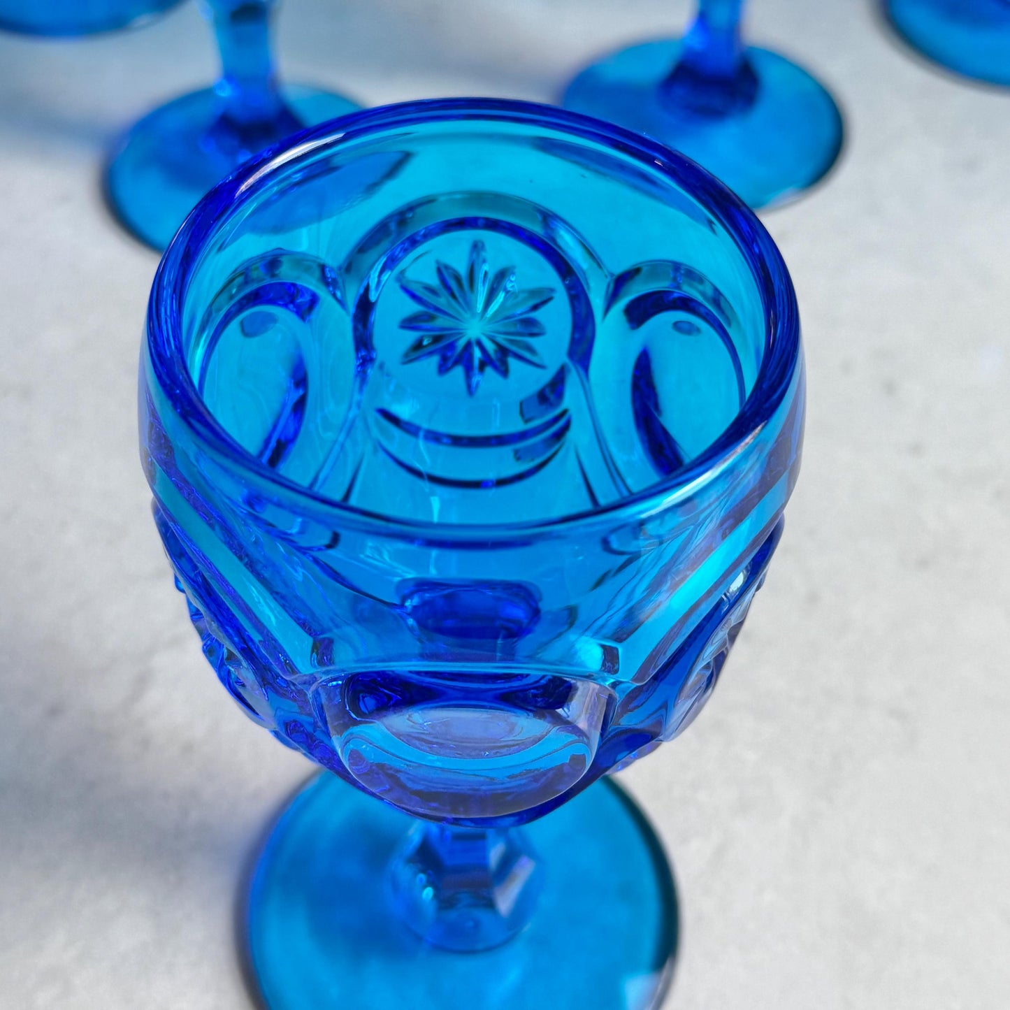 Vintage Fenton Red Cliff Knobby Bull’s Eye Dark Blue Glasses (circa 1963 - 1979) - Set of 8