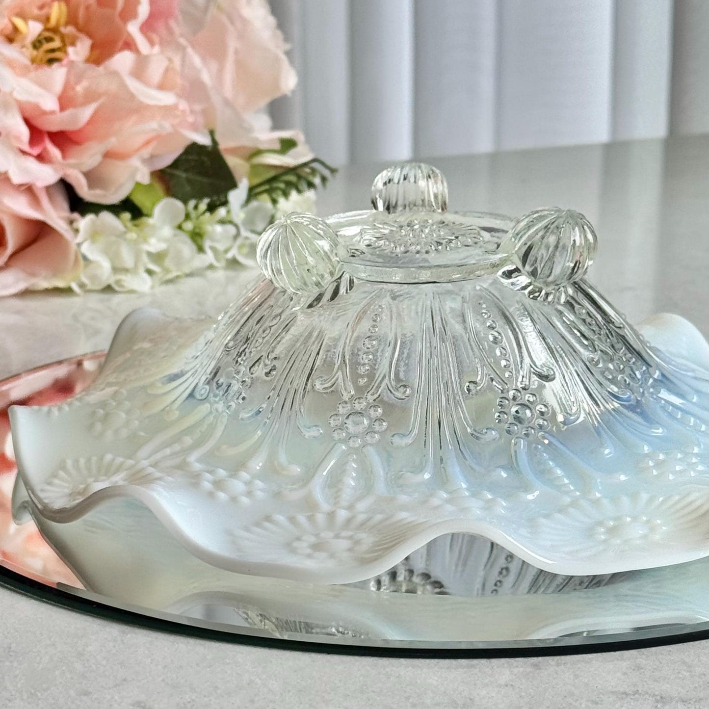 Vintage Northwood Glass Opalescent Pearl Flowers Bowl (circa early 1900s)