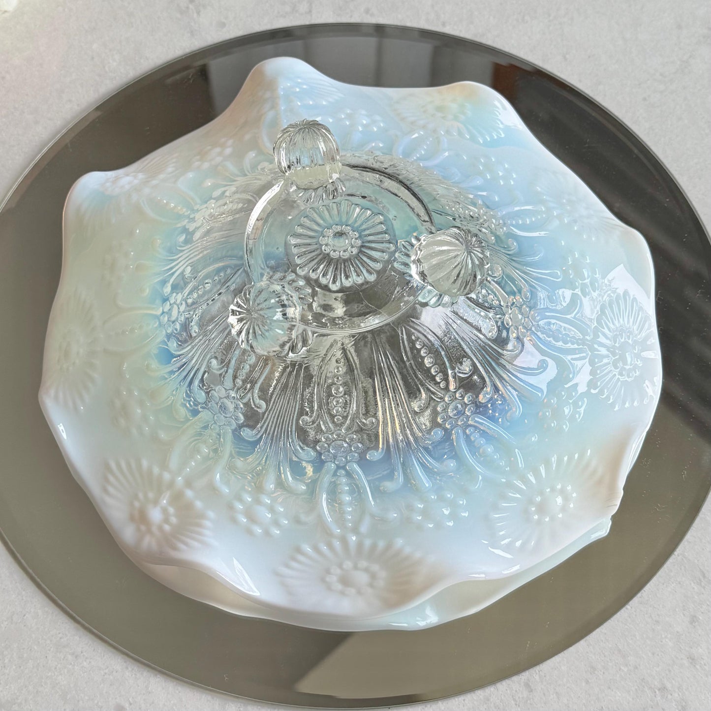 Vintage Northwood Glass Opalescent Pearl Flowers Bowl (circa early 1900s)