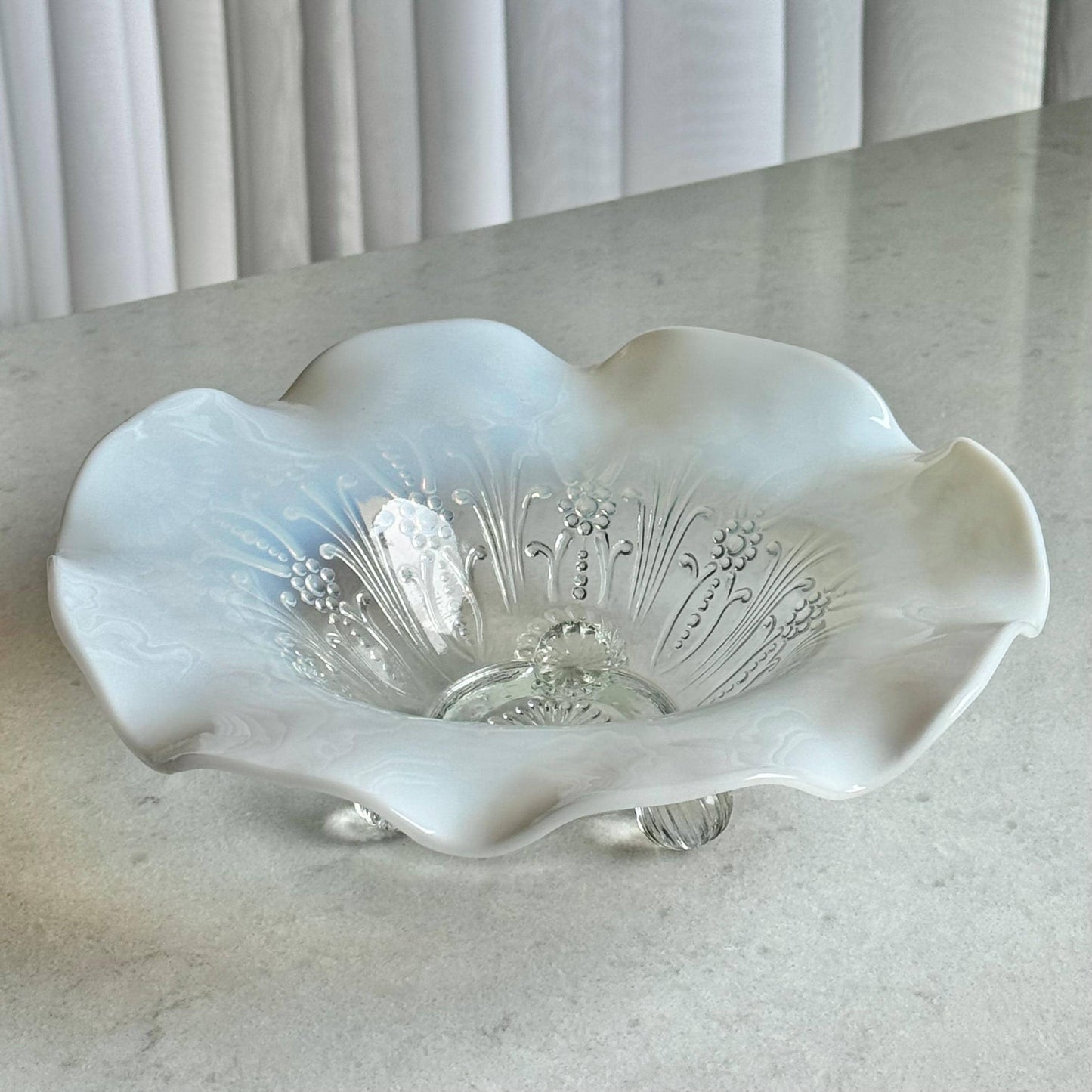 Vintage Northwood Glass Opalescent Pearl Flowers Bowl (circa early 1900s)