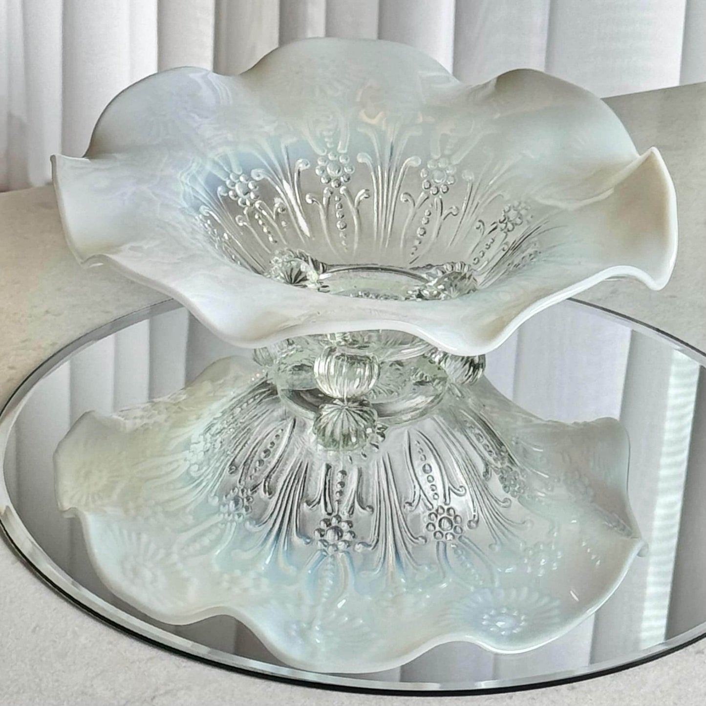 Vintage Northwood Glass Opalescent Pearl Flowers Bowl (circa early 1900s)