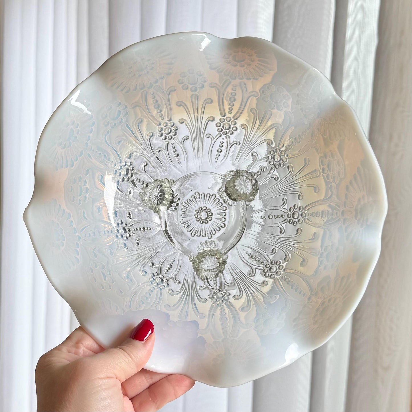 Vintage Northwood Glass Opalescent Pearl Flowers Bowl (circa early 1900s)