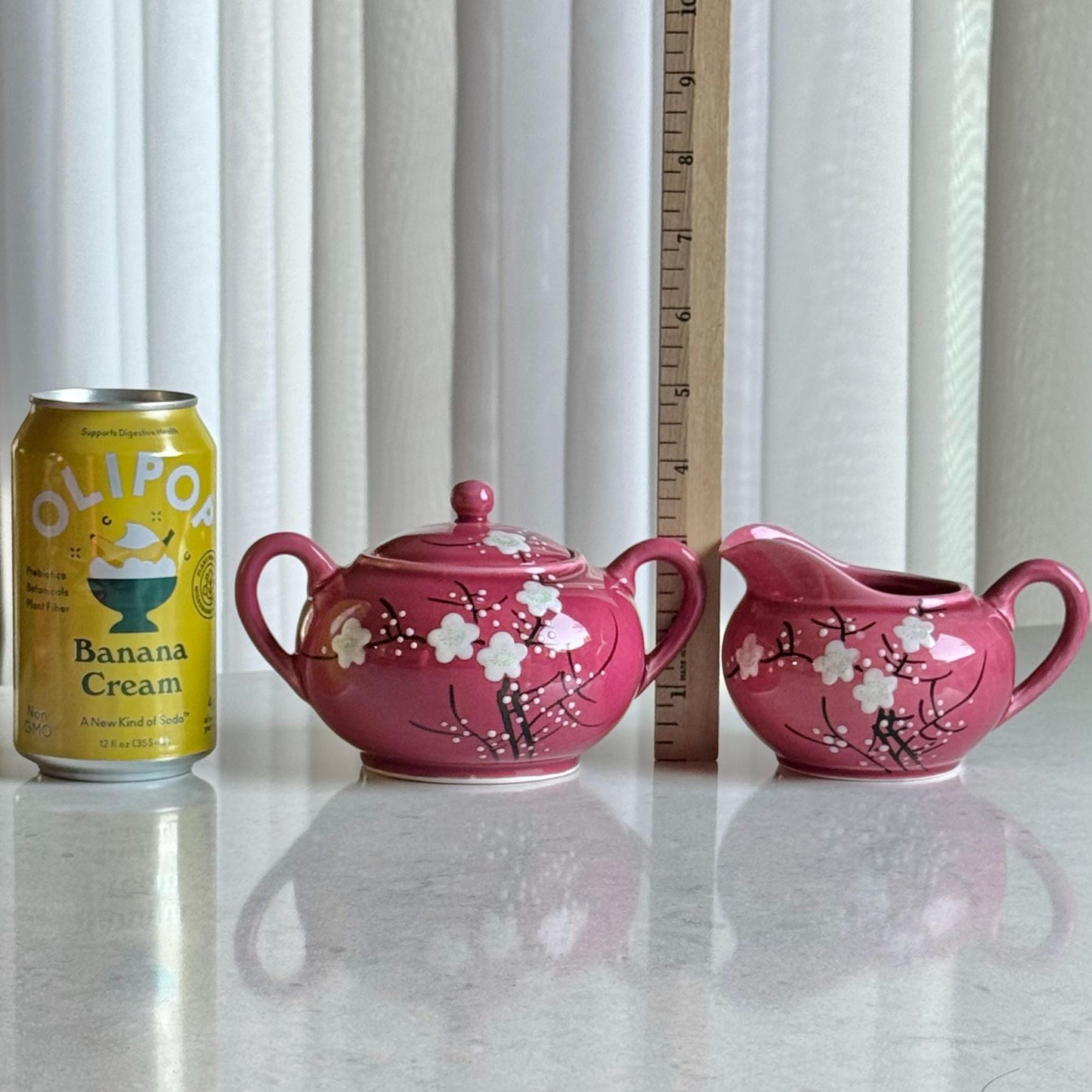 Antique Japanese Hand Painted Plum Blossom Tea Set (circa late 1800s / early 1900s) - Service for Four