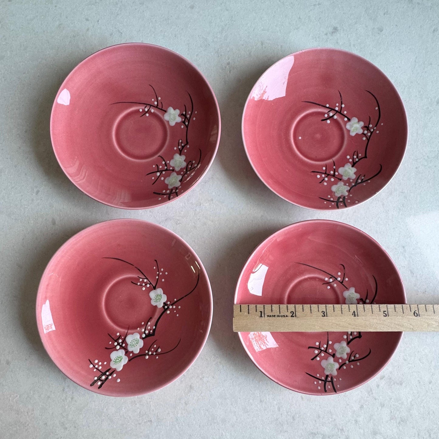 Antique Japanese Hand Painted Plum Blossom Tea Set (circa late 1800s / early 1900s) - Service for Four