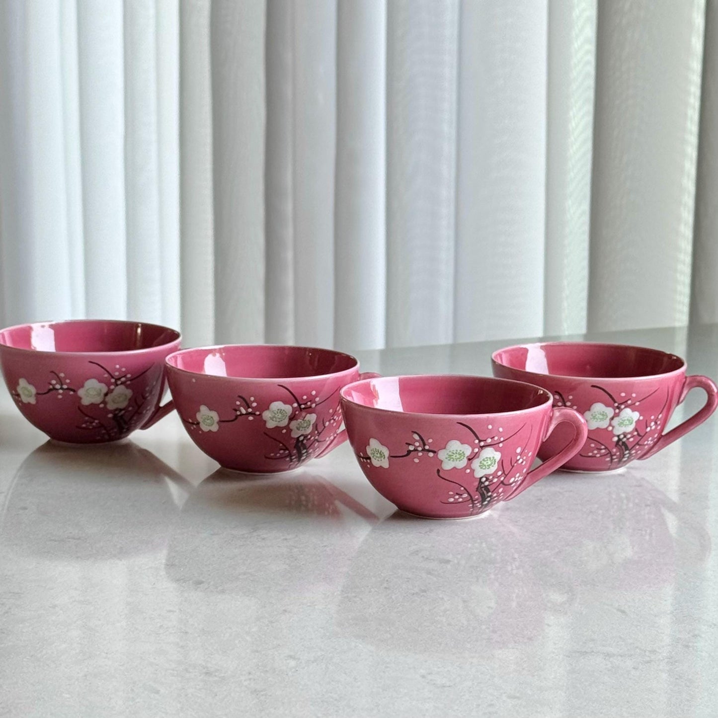 Antique Japanese Hand Painted Plum Blossom Tea Set (circa late 1800s / early 1900s) - Service for Four