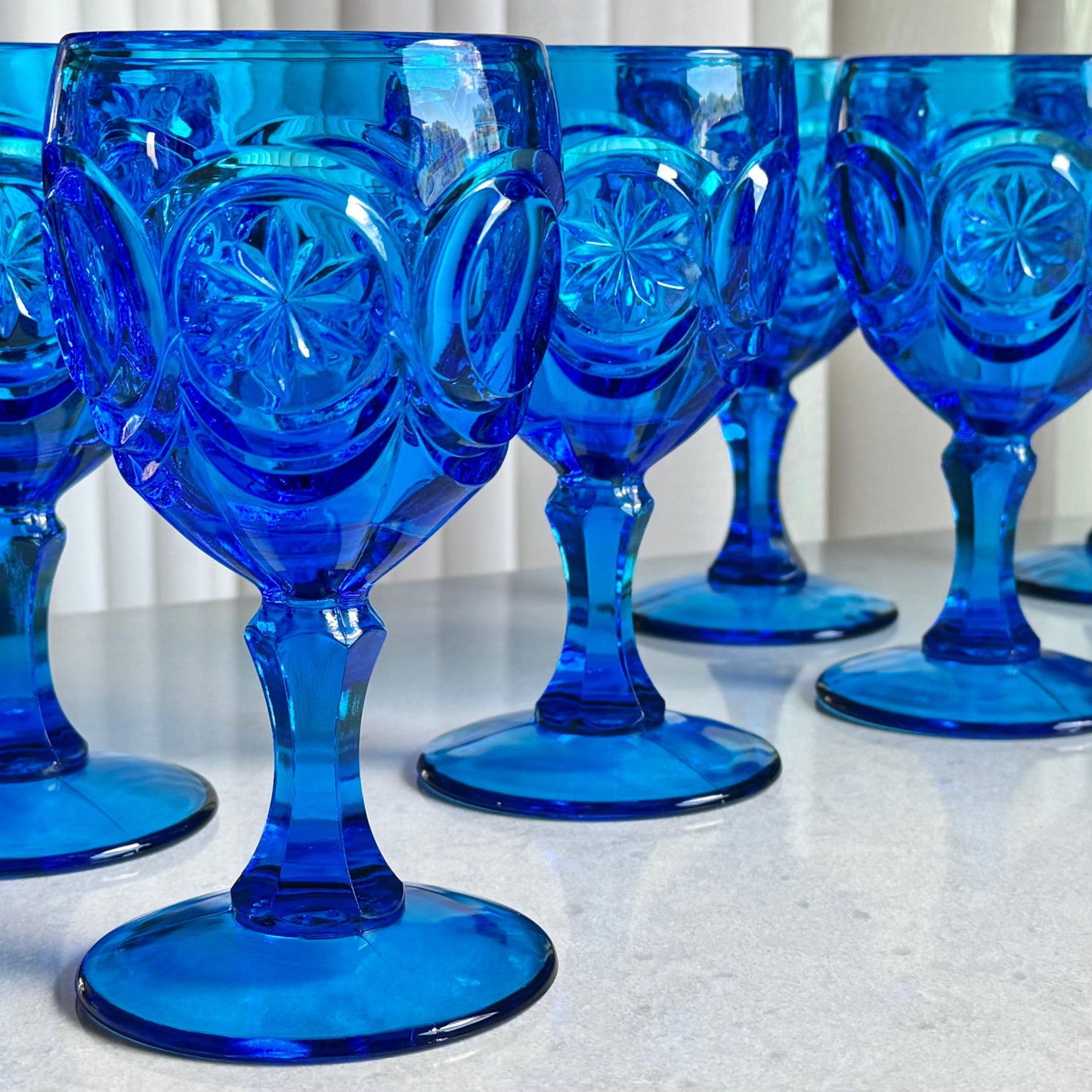 Vintage Fenton Red Cliff Knobby Bull’s Eye Dark Blue Glasses (circa 1963 - 1979) - Set of 8