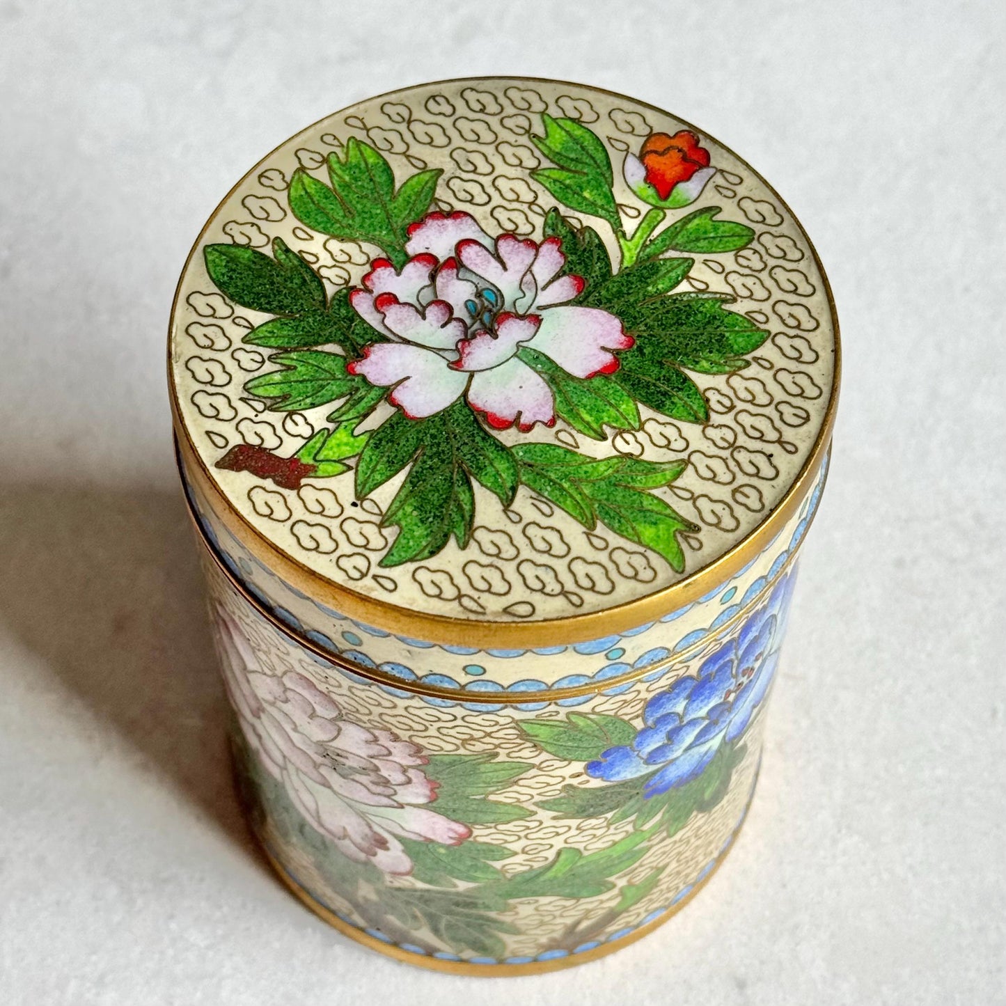Vintage Chinese Cloisonne Tea Cannister with Lid