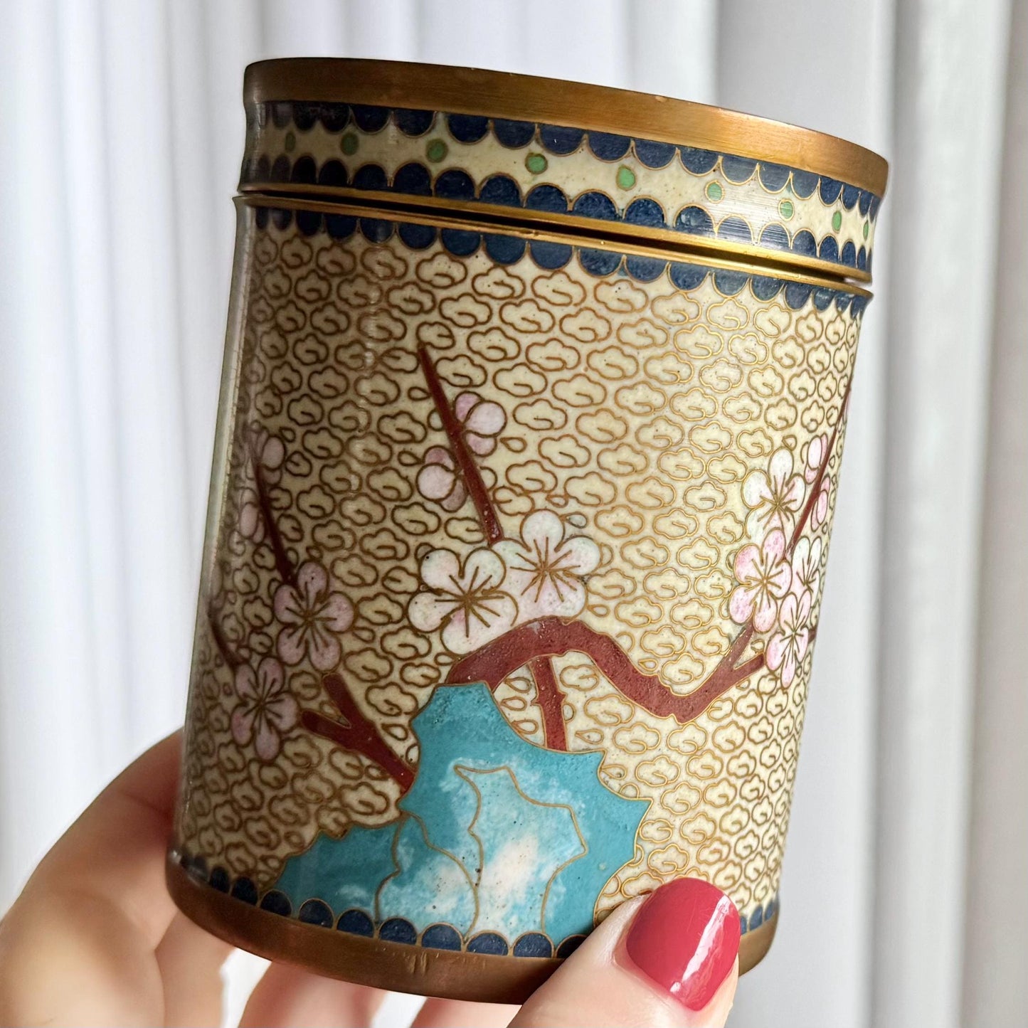 Vintage Chinese Cloisonne Tea Cannister with a Lid
