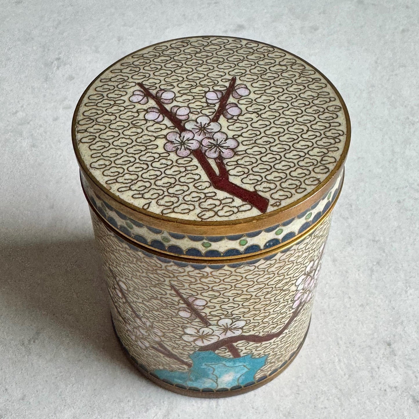 Vintage Chinese Cloisonne Tea Cannister with a Lid