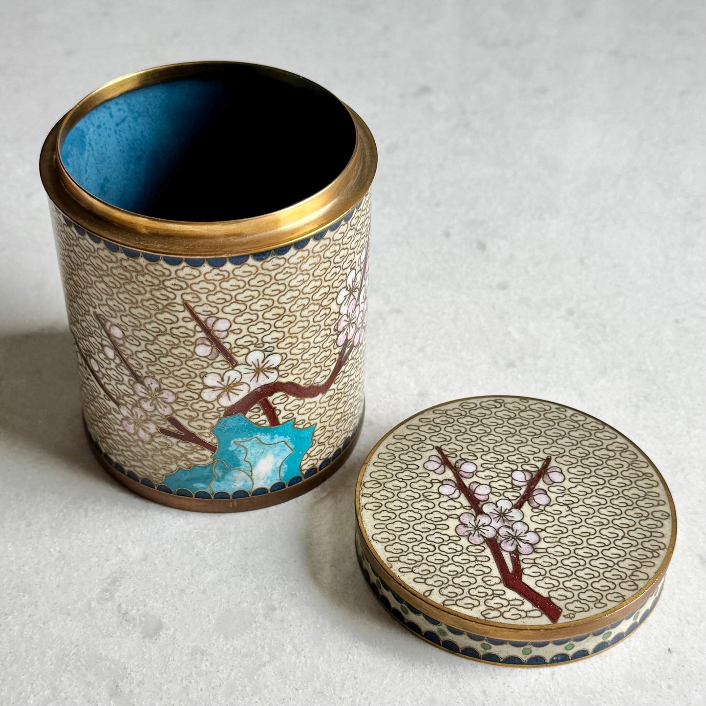 Vintage Chinese Cloisonne Tea Cannister with a Lid