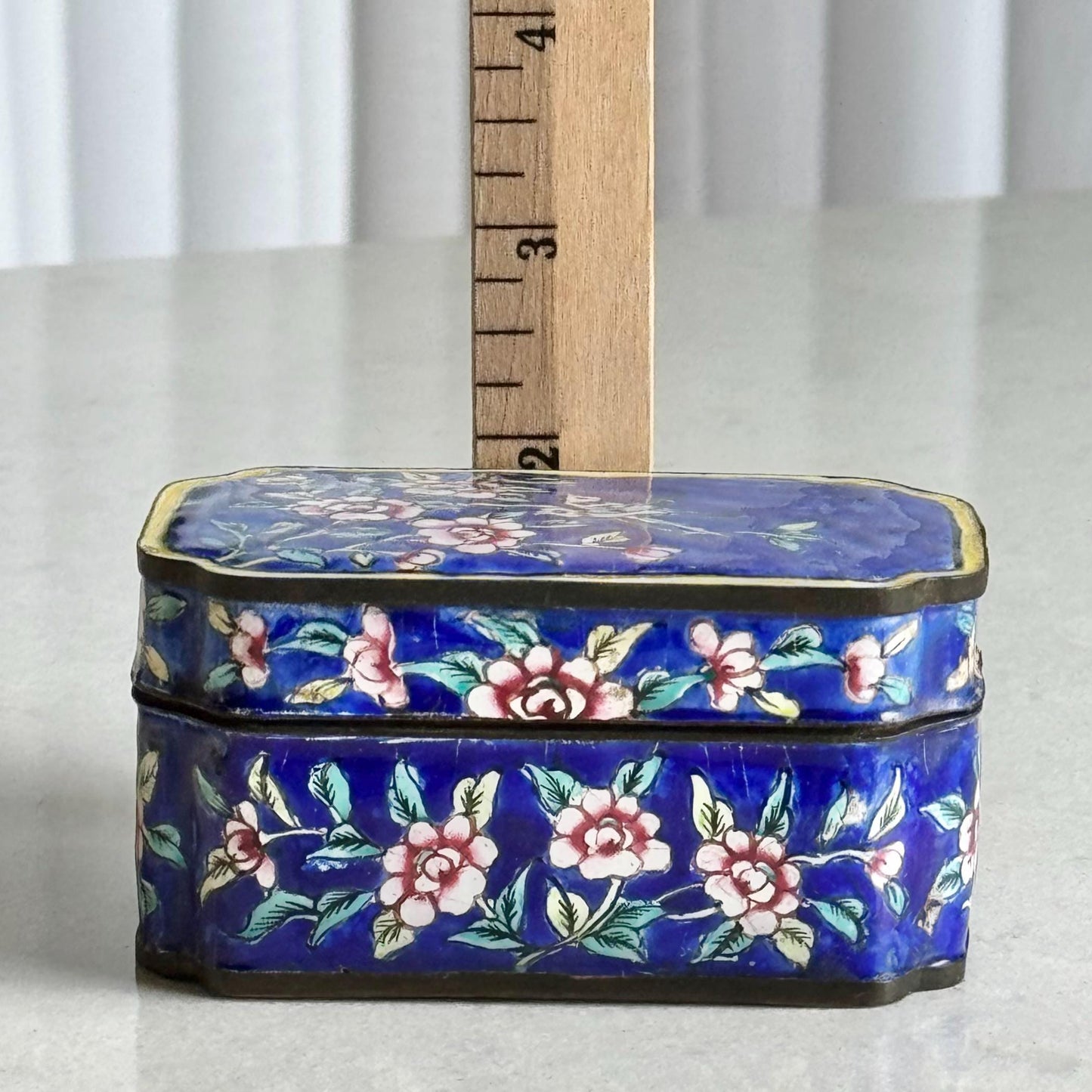 Vintage Chinese Canton Enamel Box with Lid Depicting Birds and Flowers