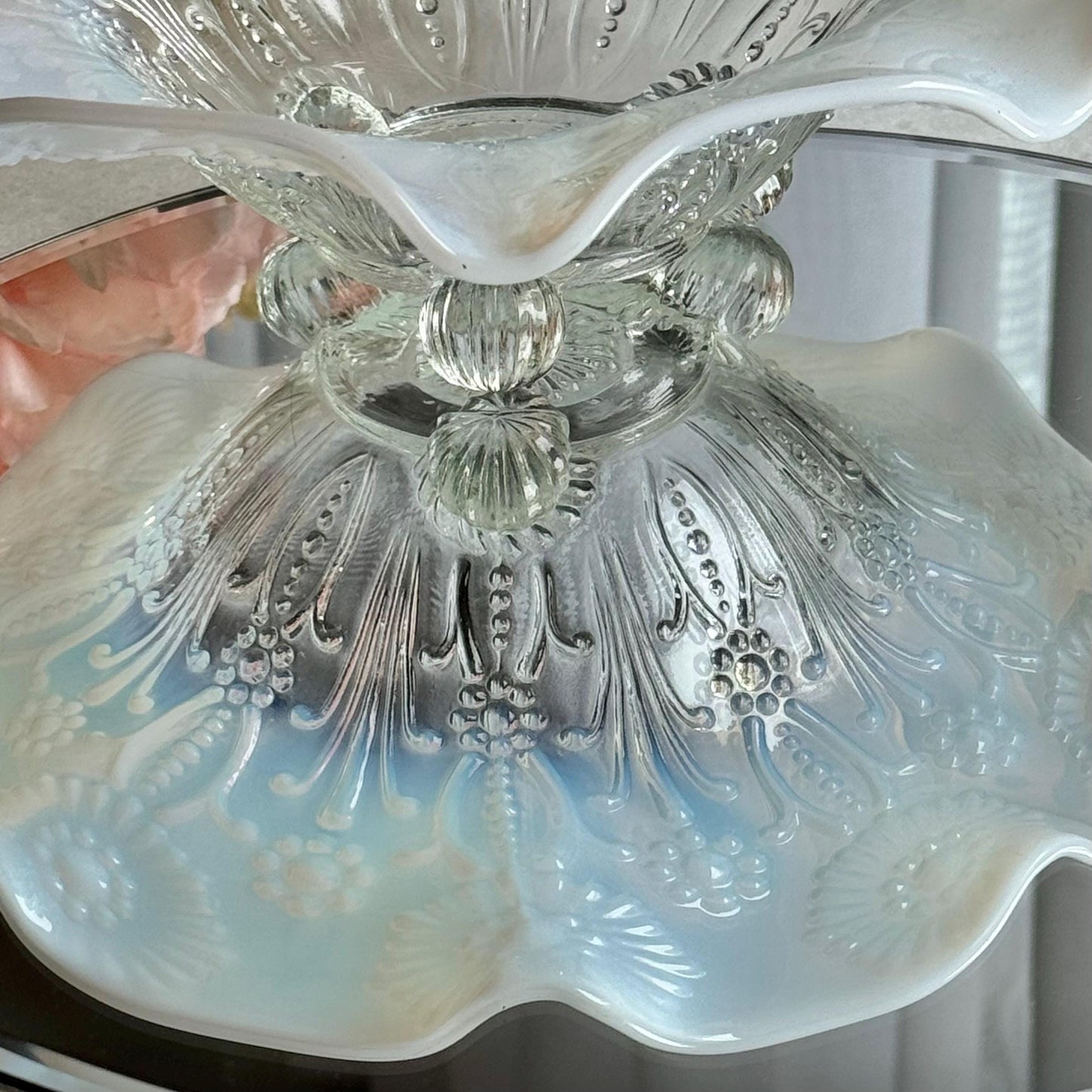 Vintage Northwood Glass Opalescent Pearl Flowers Bowl (circa early 1900s)