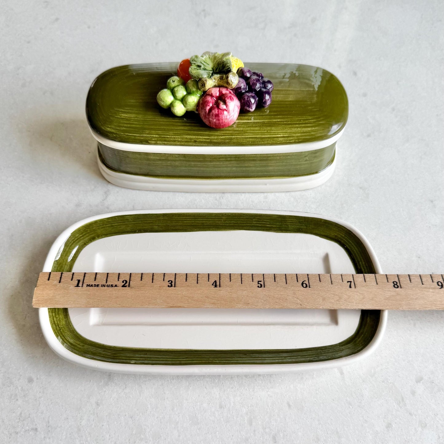 Vintage Napoleon Capodimonte Hand Painted Garden Harvest Butter Dish with Lid