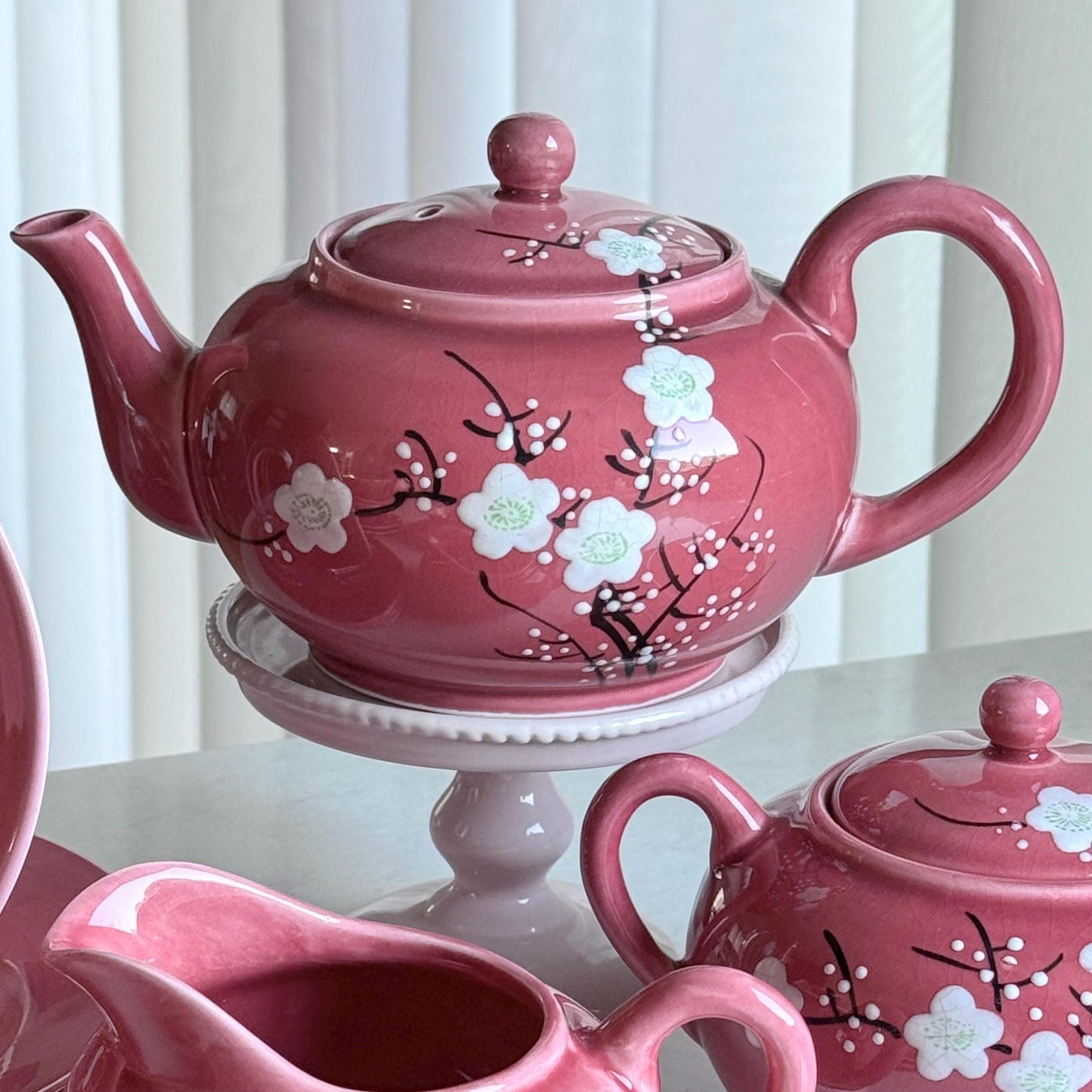 Antique Japanese Hand Painted Plum Blossom Tea Set (circa late 1800s / early 1900s) - Service for Four