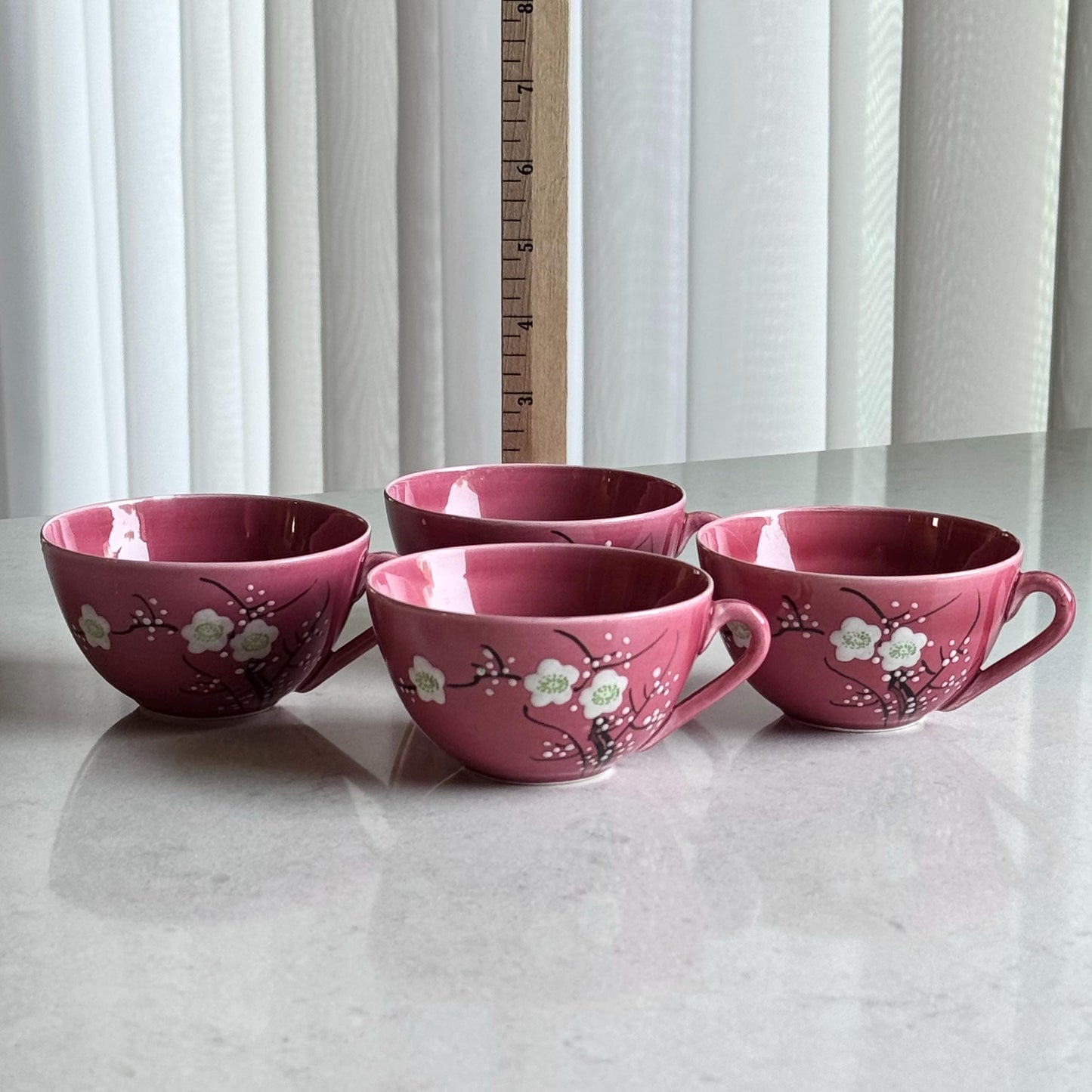 Antique Japanese Hand Painted Plum Blossom Tea Set (circa late 1800s / early 1900s) - Service for Four